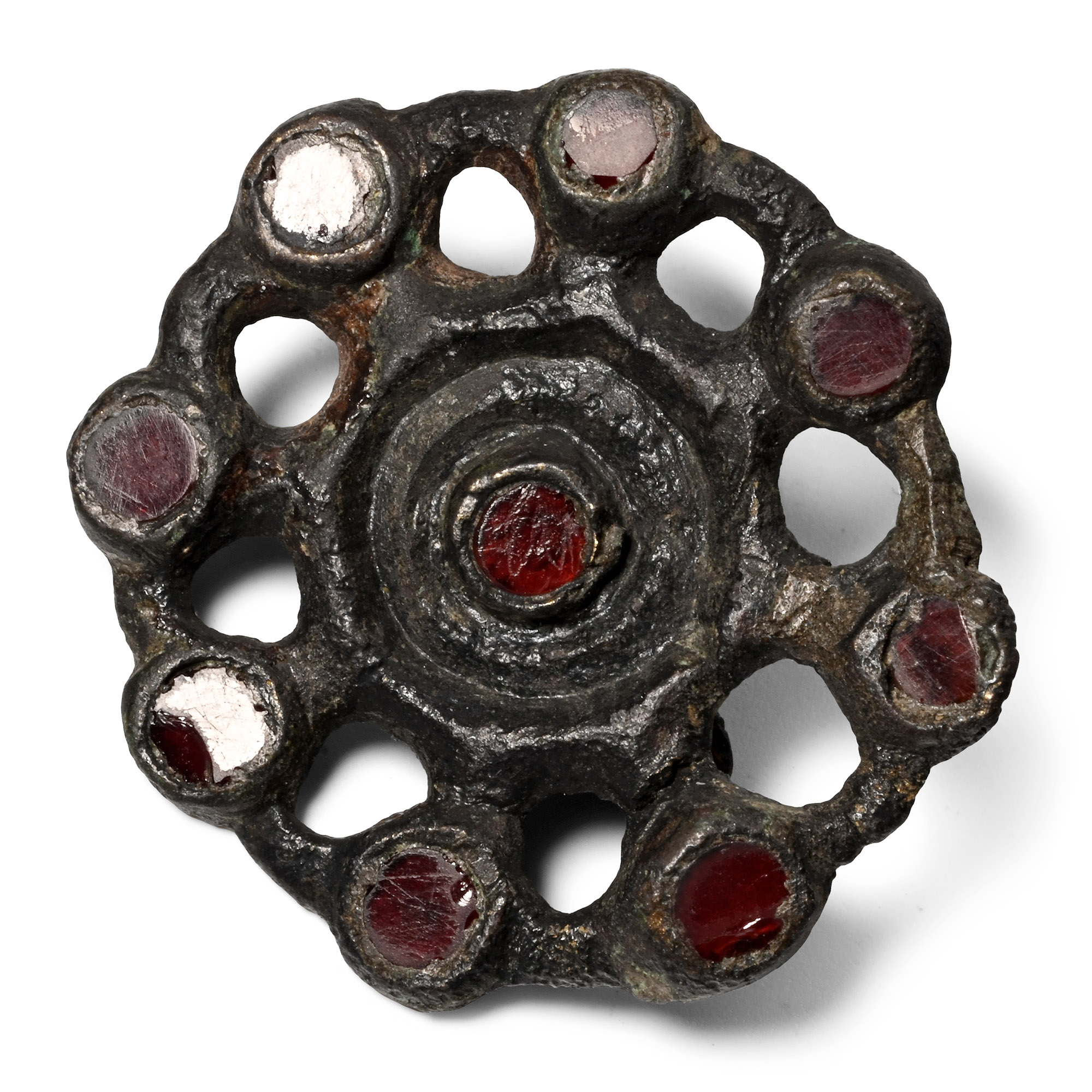 Anglo-Saxon Bronze Openwork Brooch with Garnets
