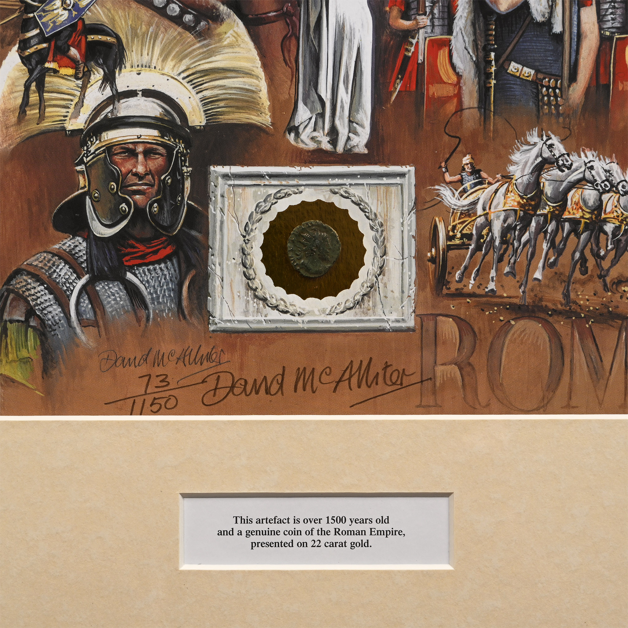 Bronze Roman Coin and Framed Limited Edition Print