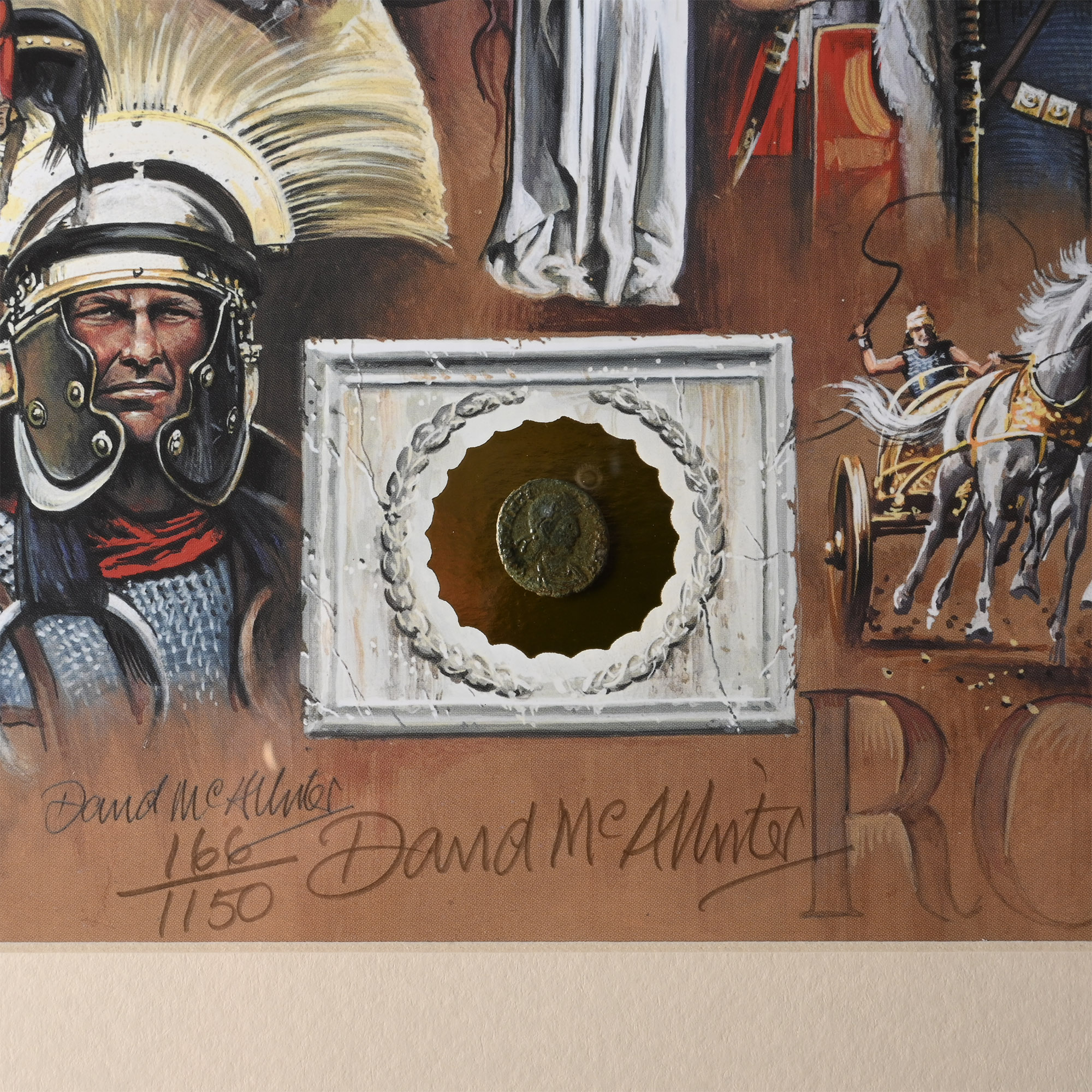 Bronze Roman Coin and Framed Limited Edition Print