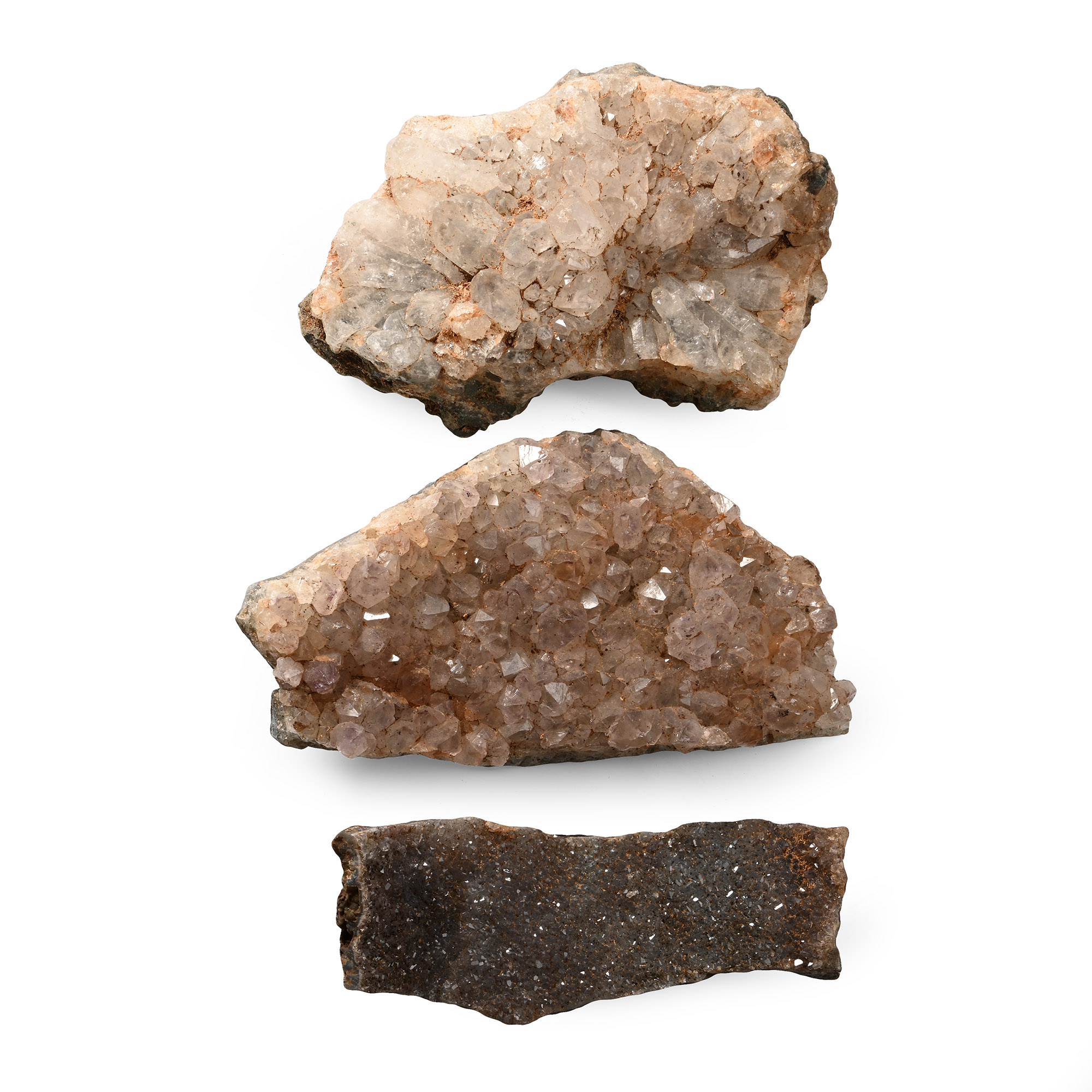 Group of Three [3] Quartz and Amethyst Crystal Sections