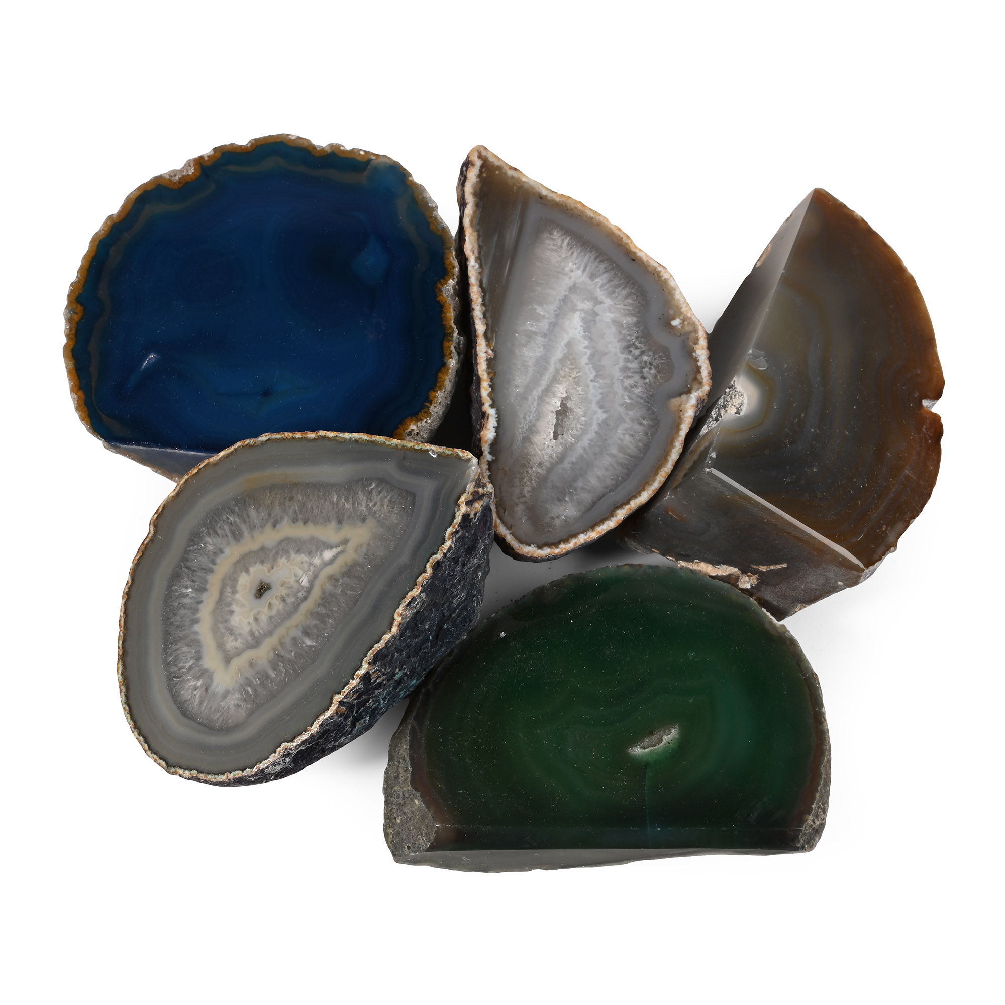 Group of Five [5] Cut and Polished Geode Half Specimens