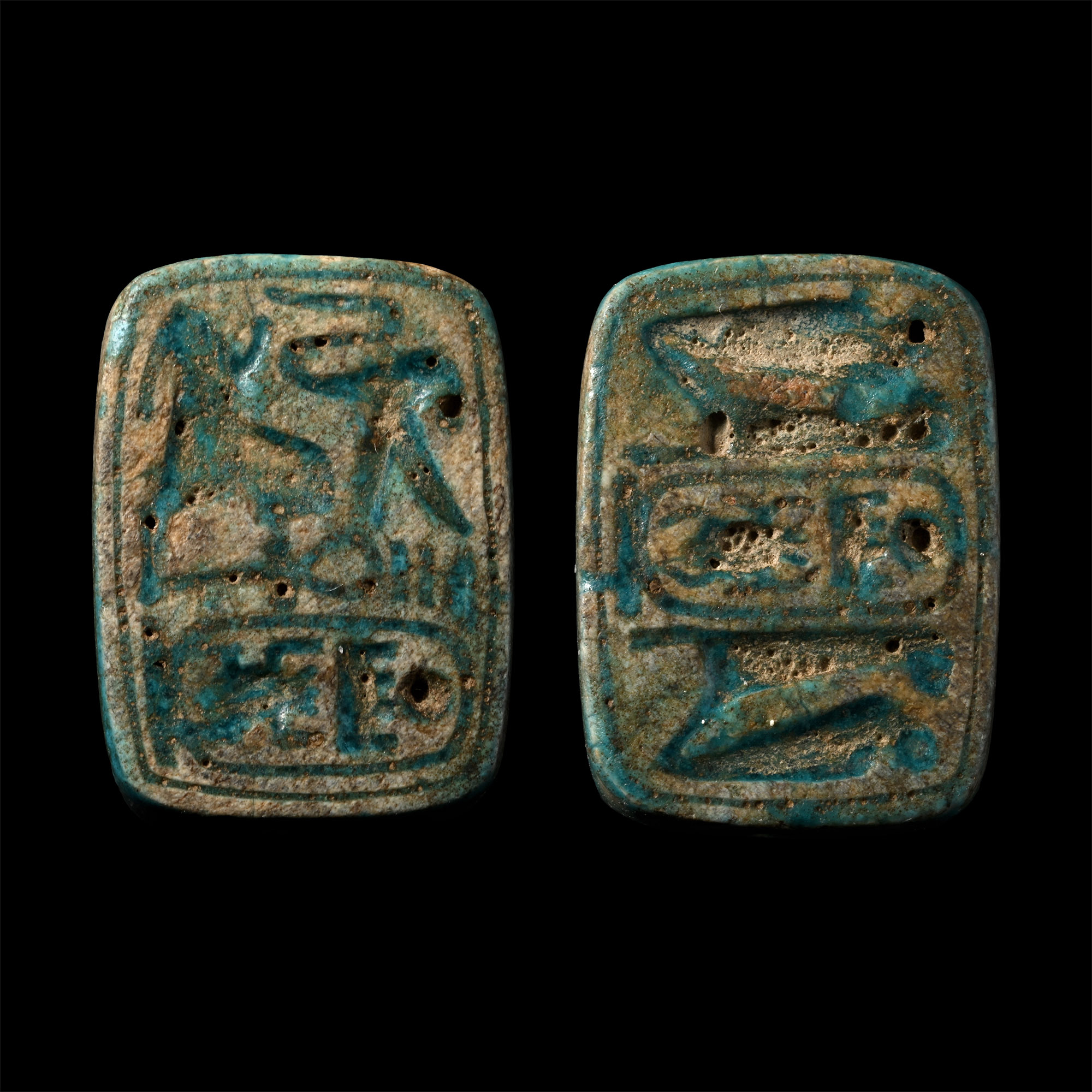 Egyptian Bifacial Steatite Amuletic Plaque with Cartouches for Tuthmoses III