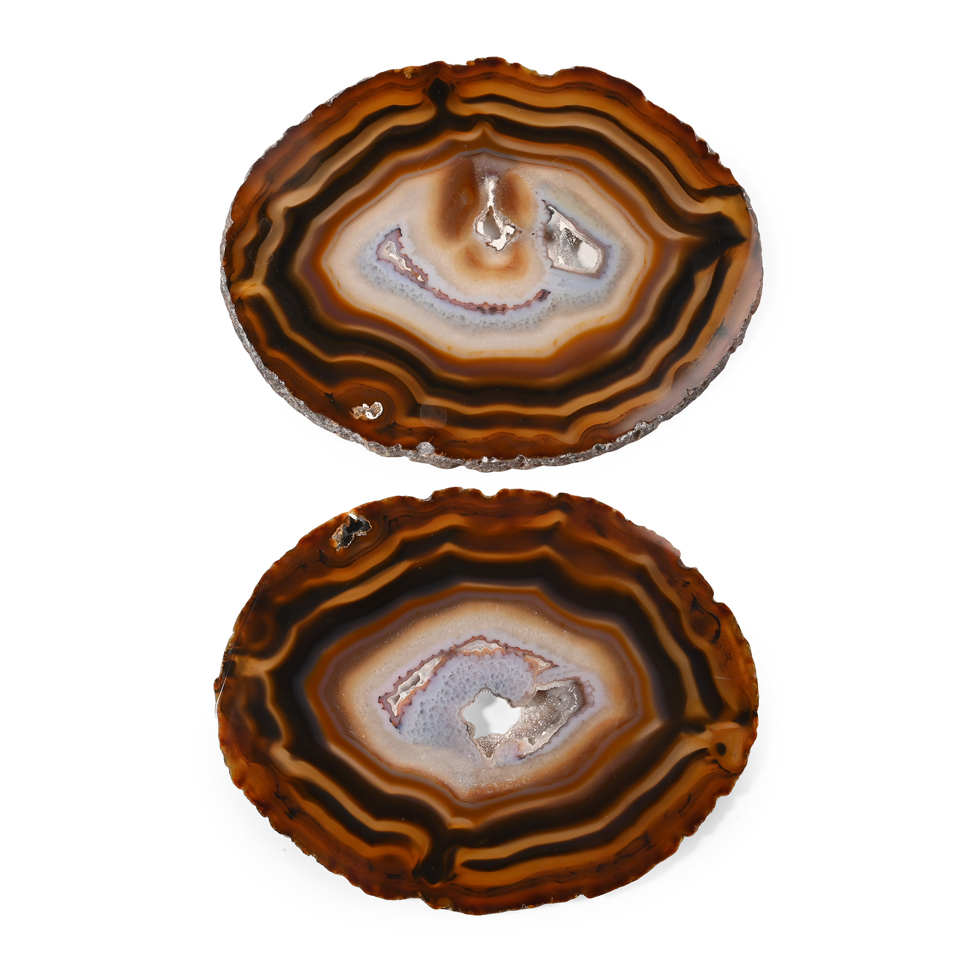 Two Large Cut and Polished Agate Geode Slices