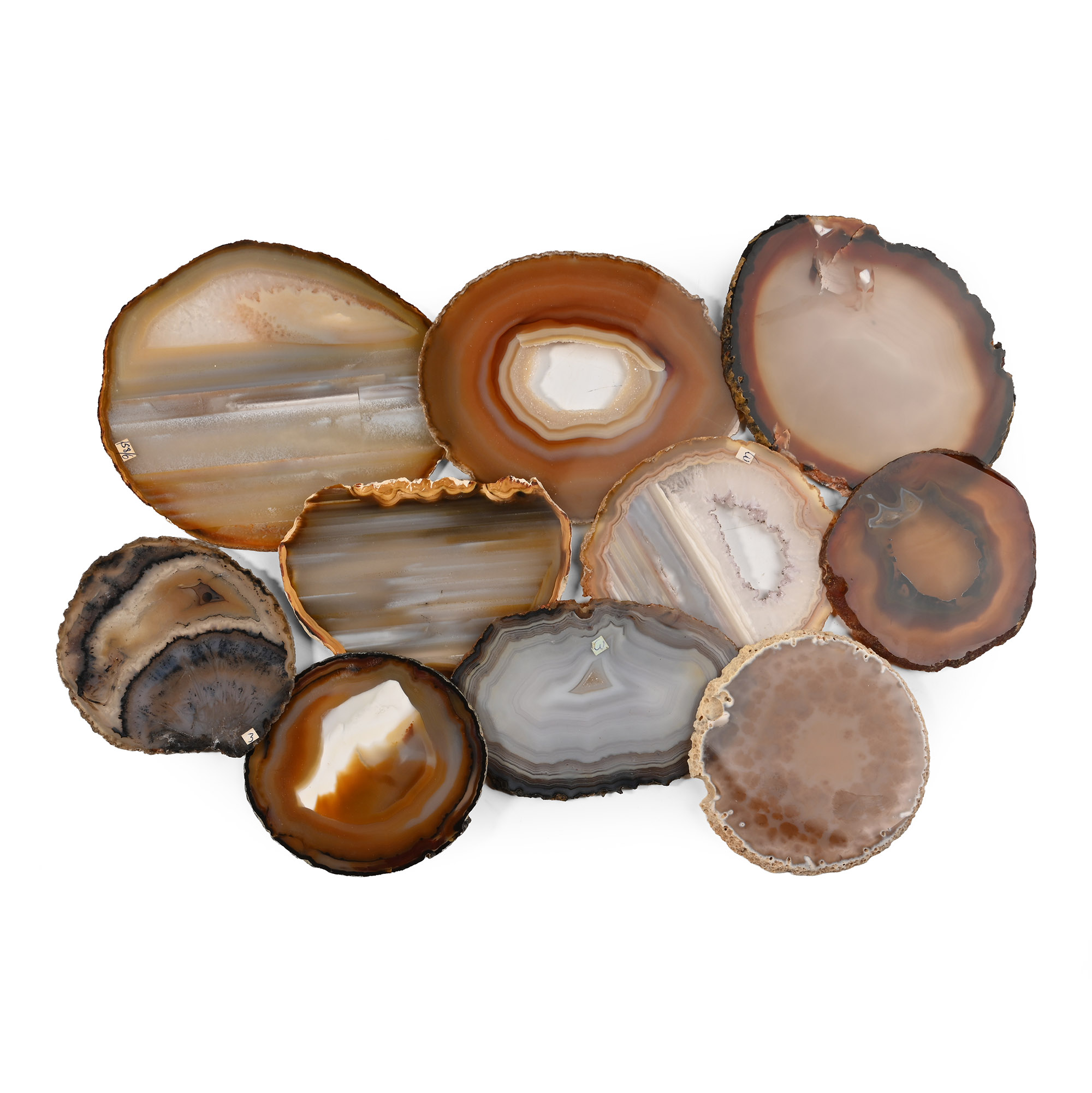 Group of Ten [10] Cut and Polished Agate Geode Slices