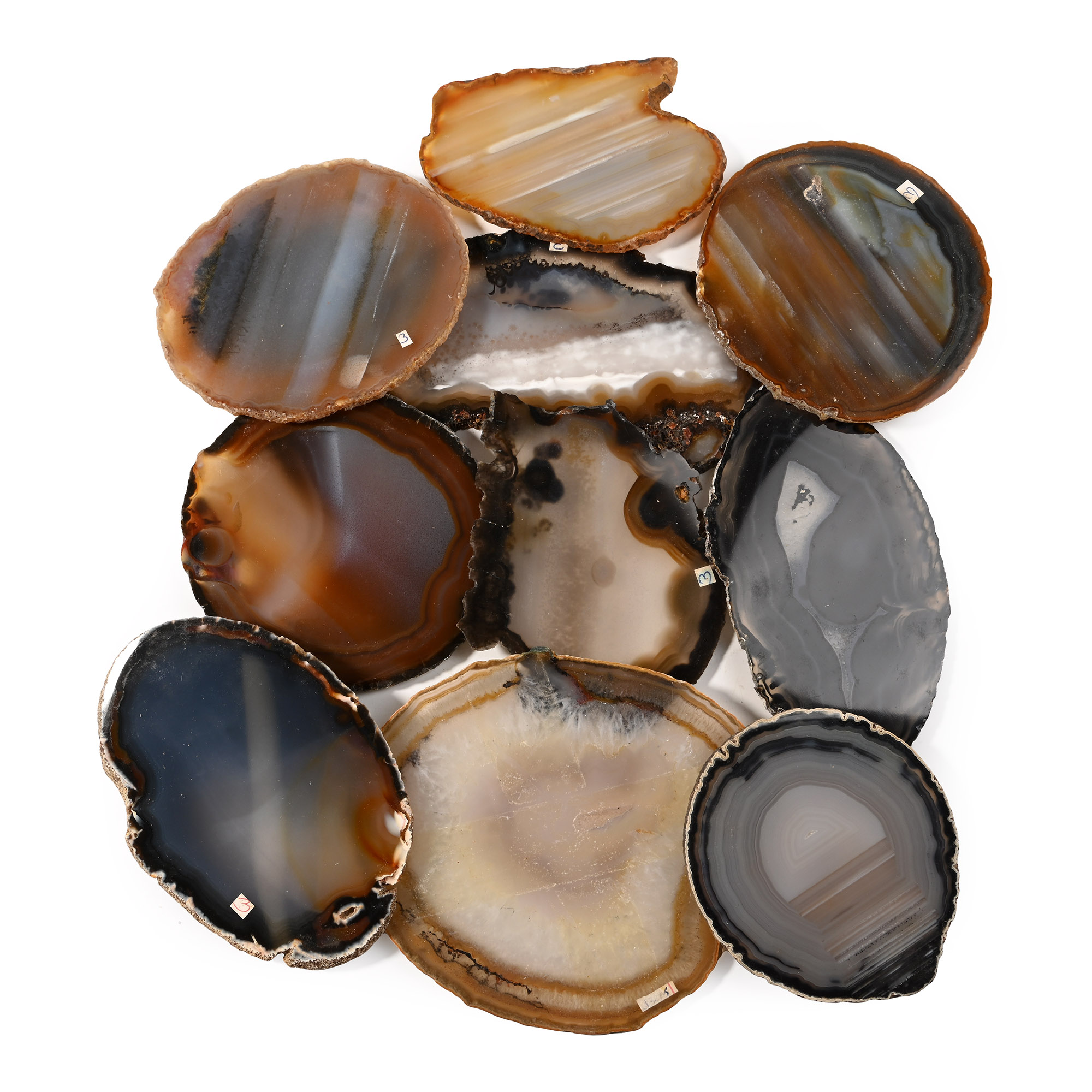 Group of Ten [10] Cut and Polished Agate Geode Slices