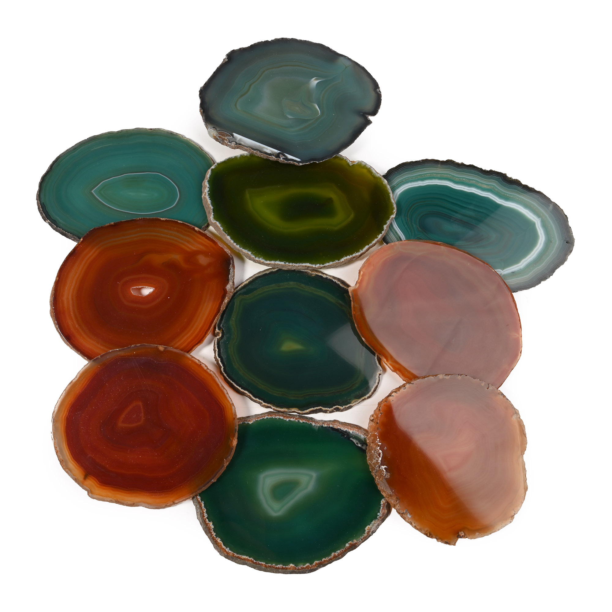 Group of Ten [10] Cut and Polished Agate Geode Slices