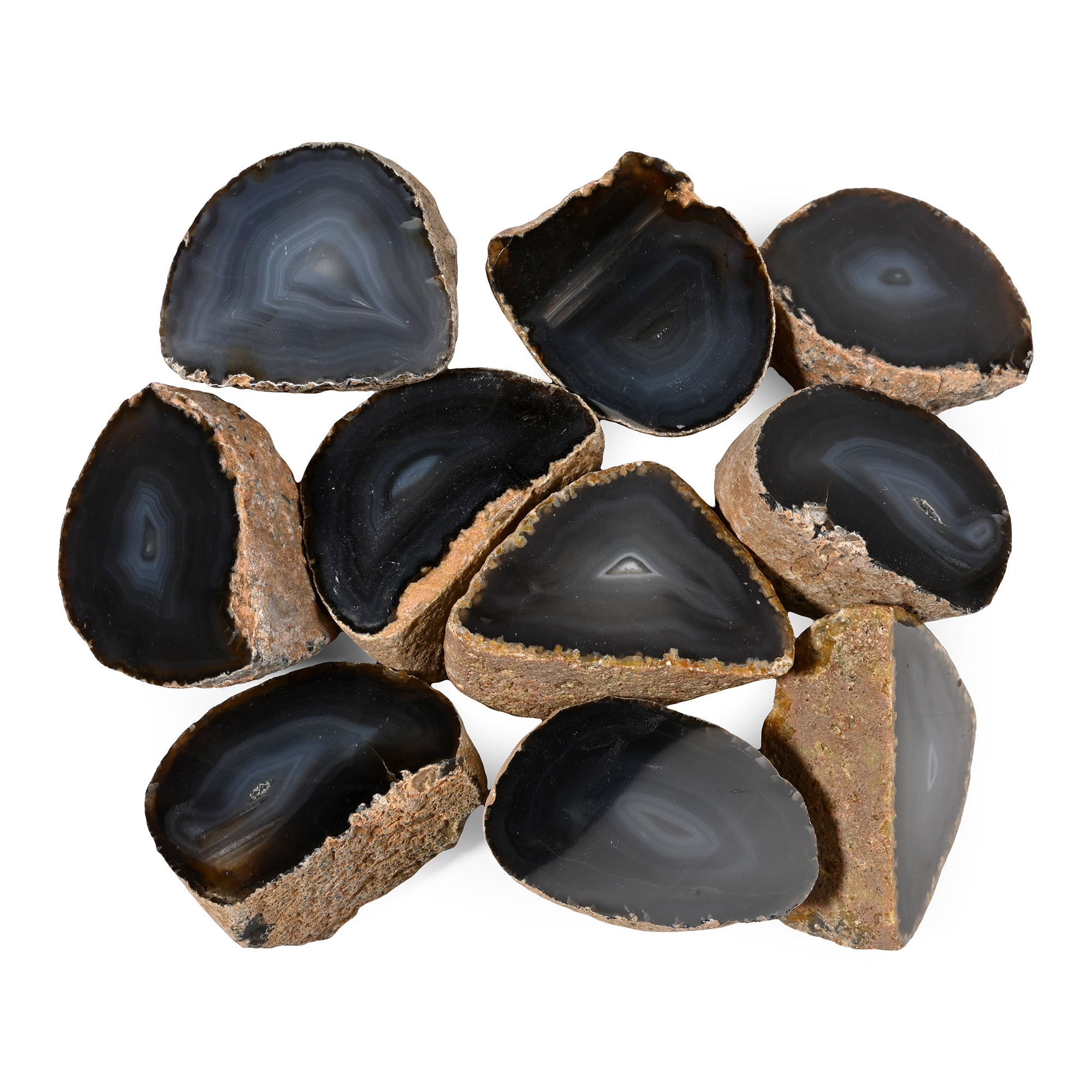 Group of Ten [10] Cut and Polished Agate Geode Halves