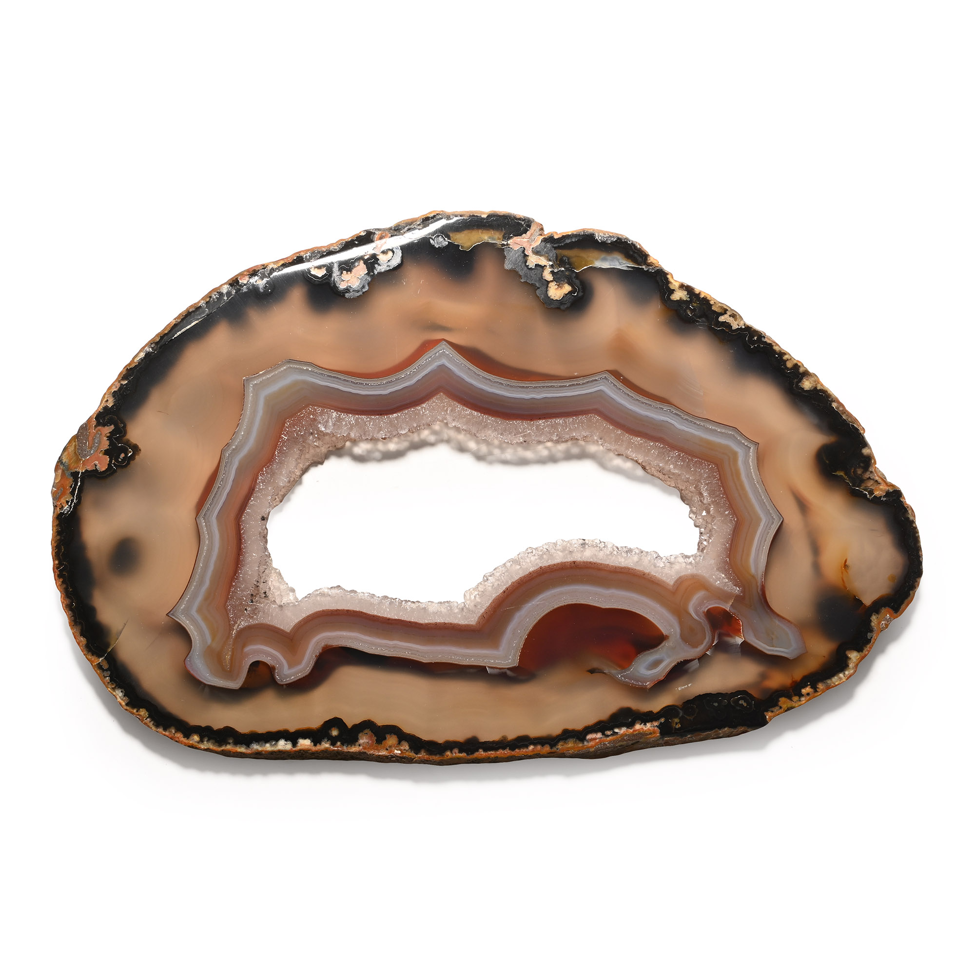 Large Cut and Polished Banded Agate Crystal Geode Slice