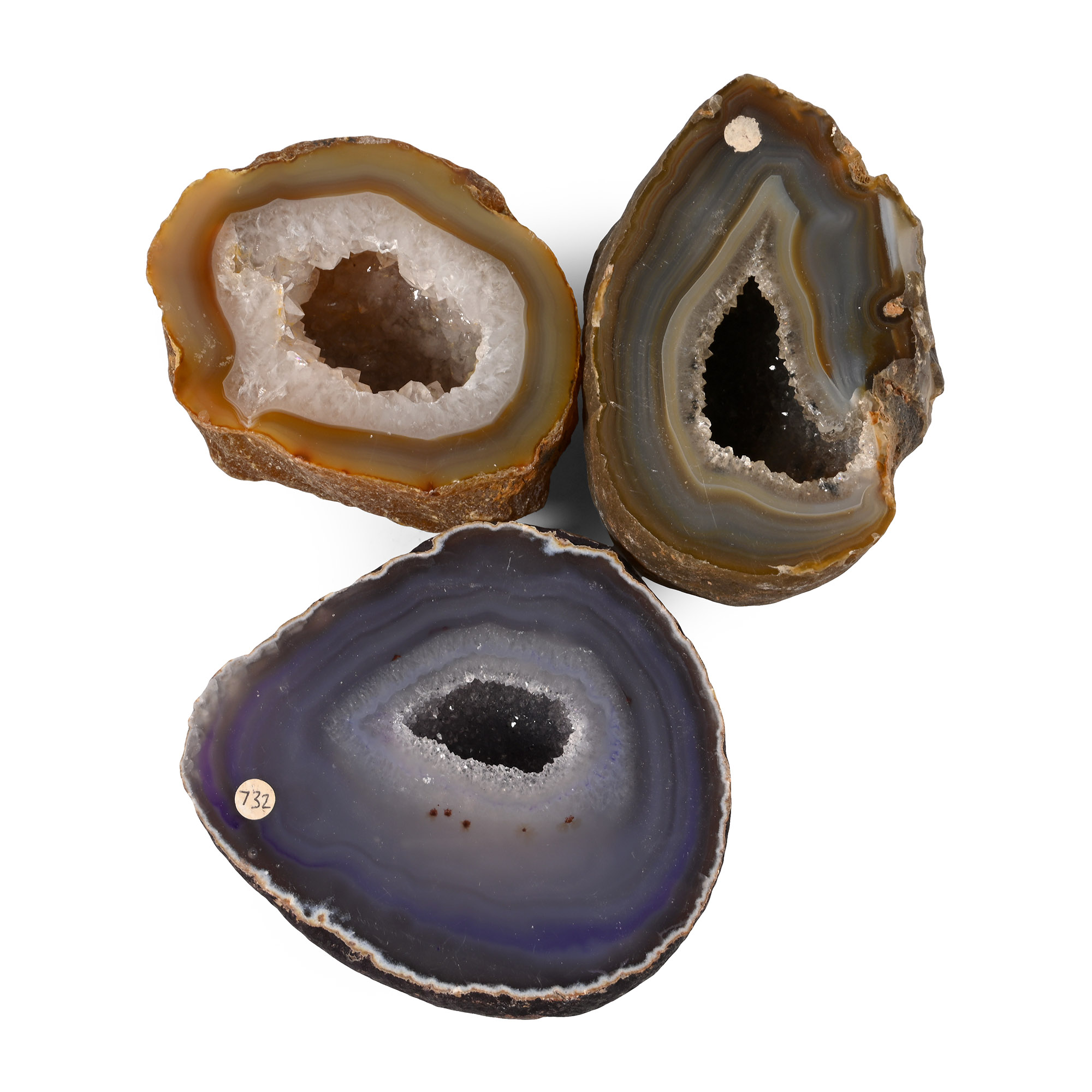Group of Three [3] Large Cut and Polished Agate Geode Specimens