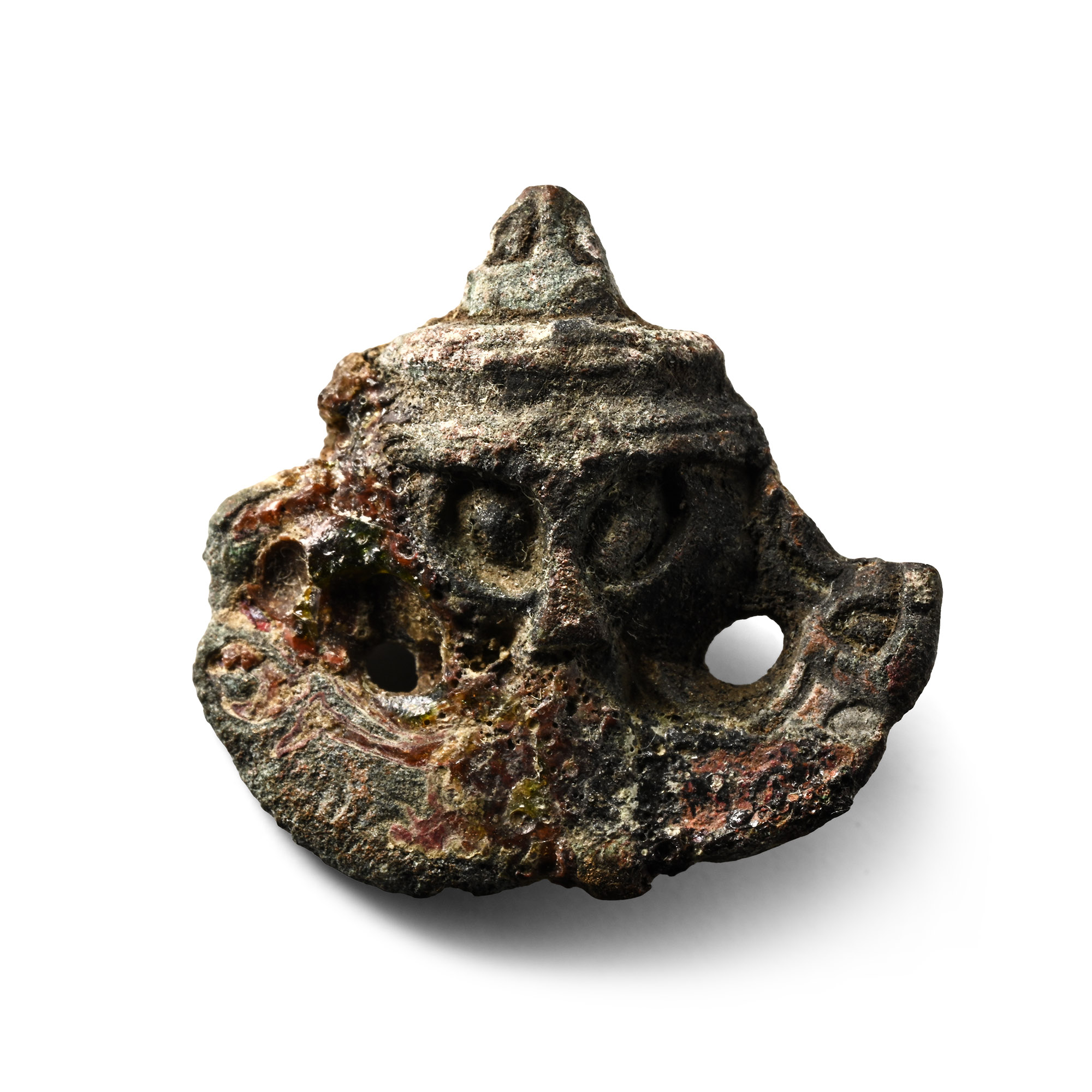 Anglo-Saxon Bronze Florid Brooch Terminal with Moustached Face