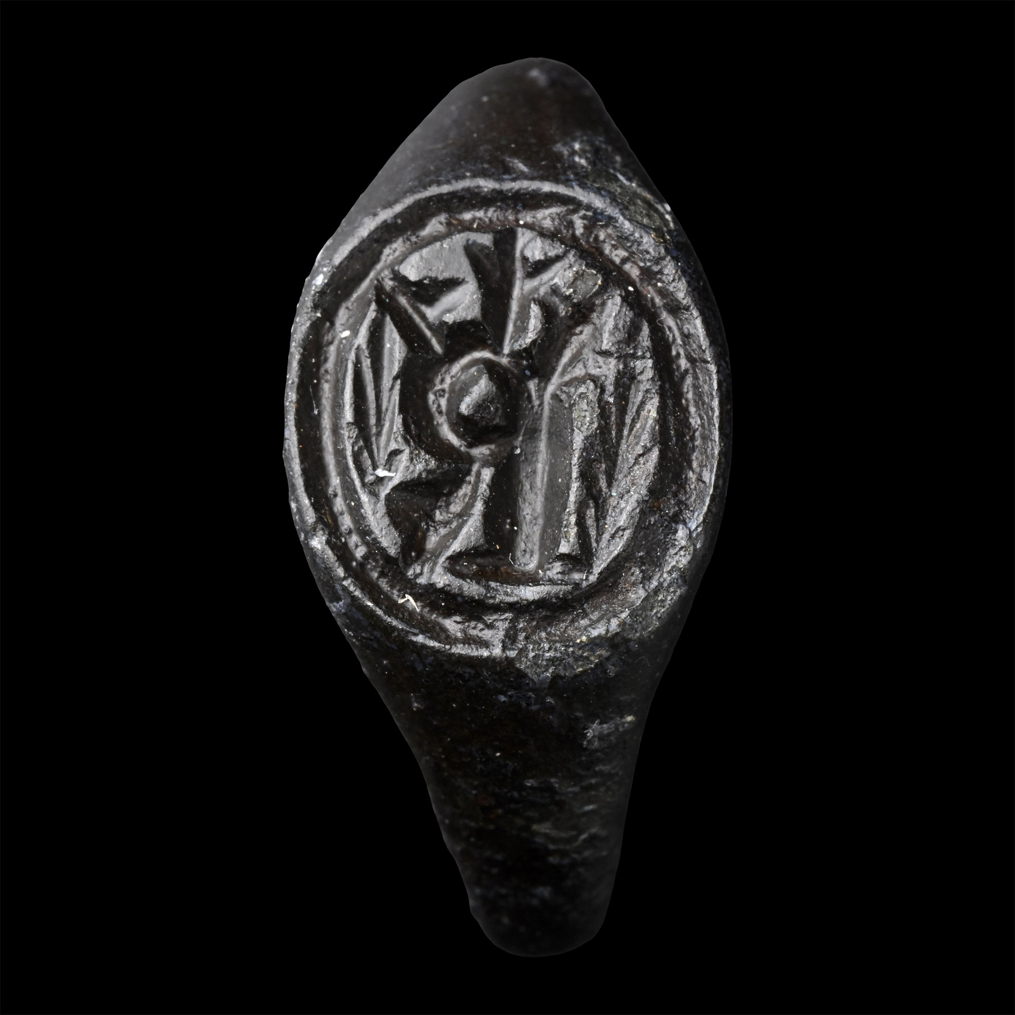 Medieval Bronze Ring with Crowned R
