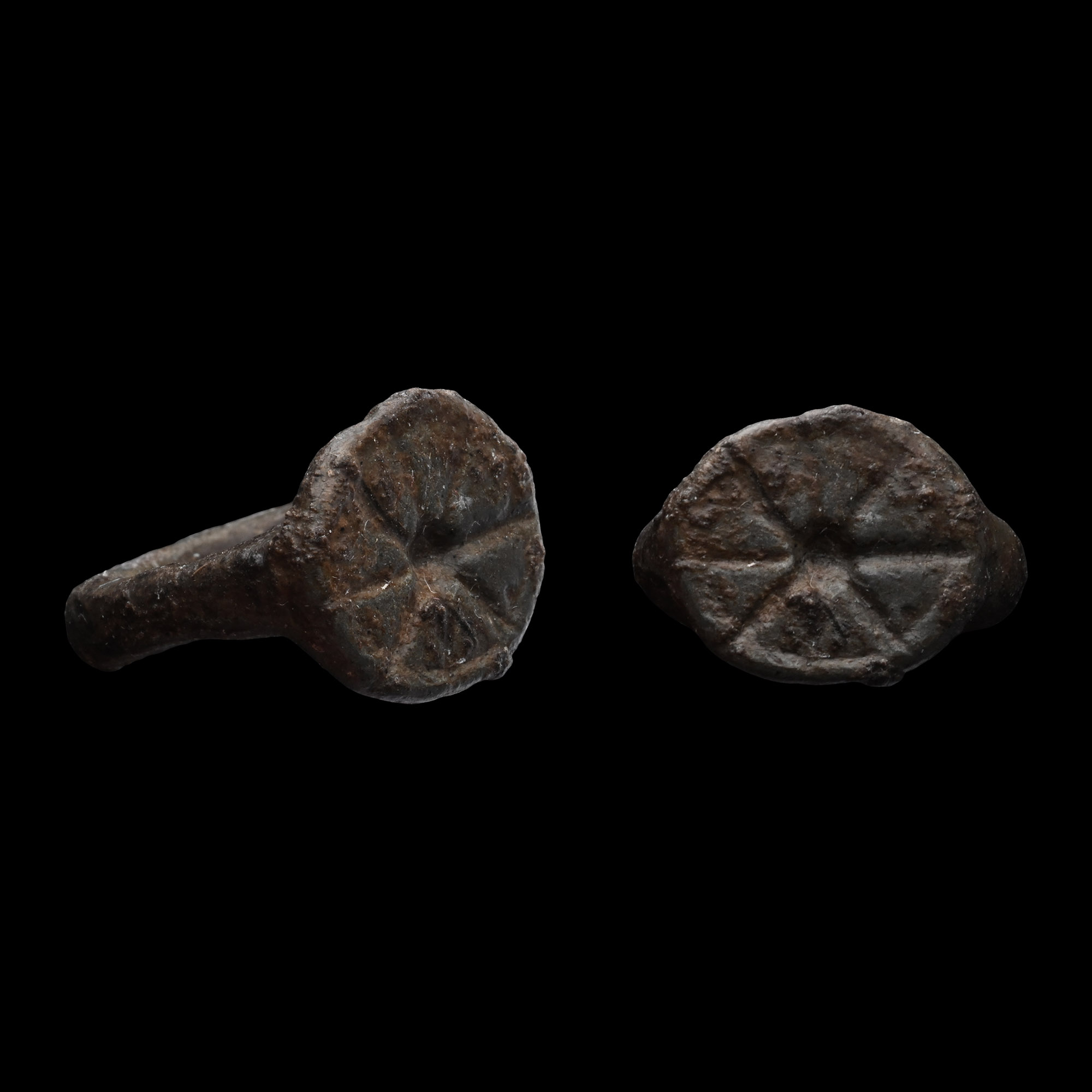 Medieval Bronze Seal Ring with Expanding Cross