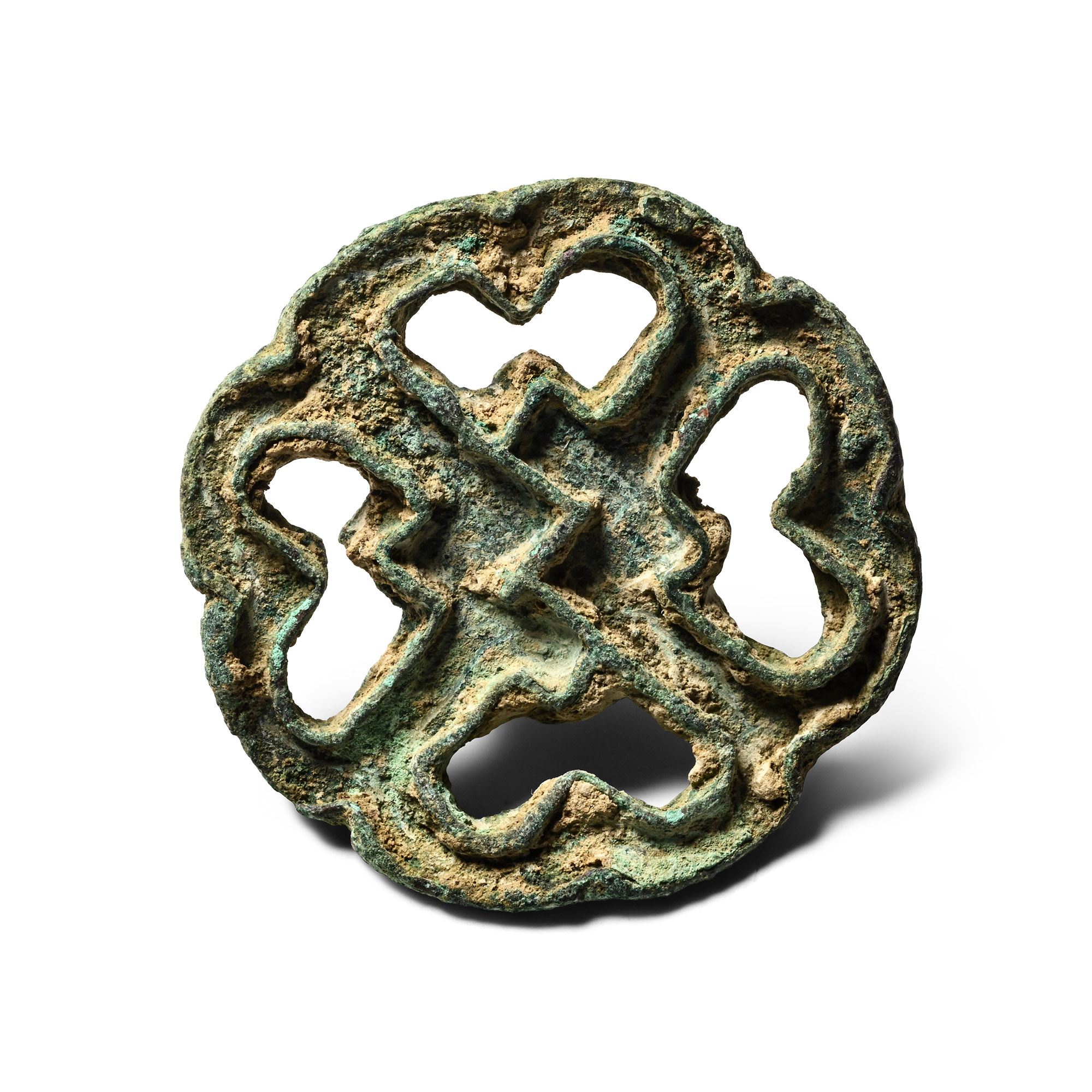 Large West Central Asian Bronze Scalloped Seal Matrix with Thunderbolt Cross