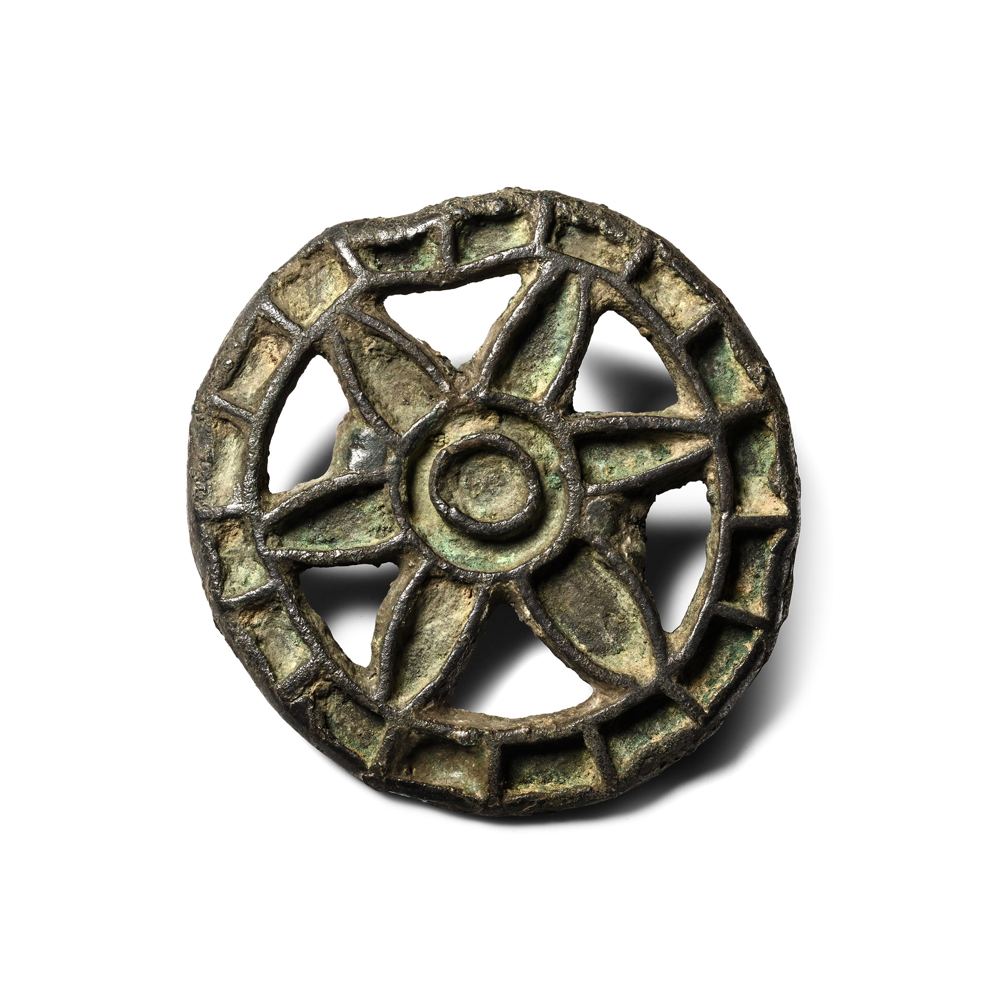 Large West Central Asian Bronze Six-Spoked Wheel Seal Matrix