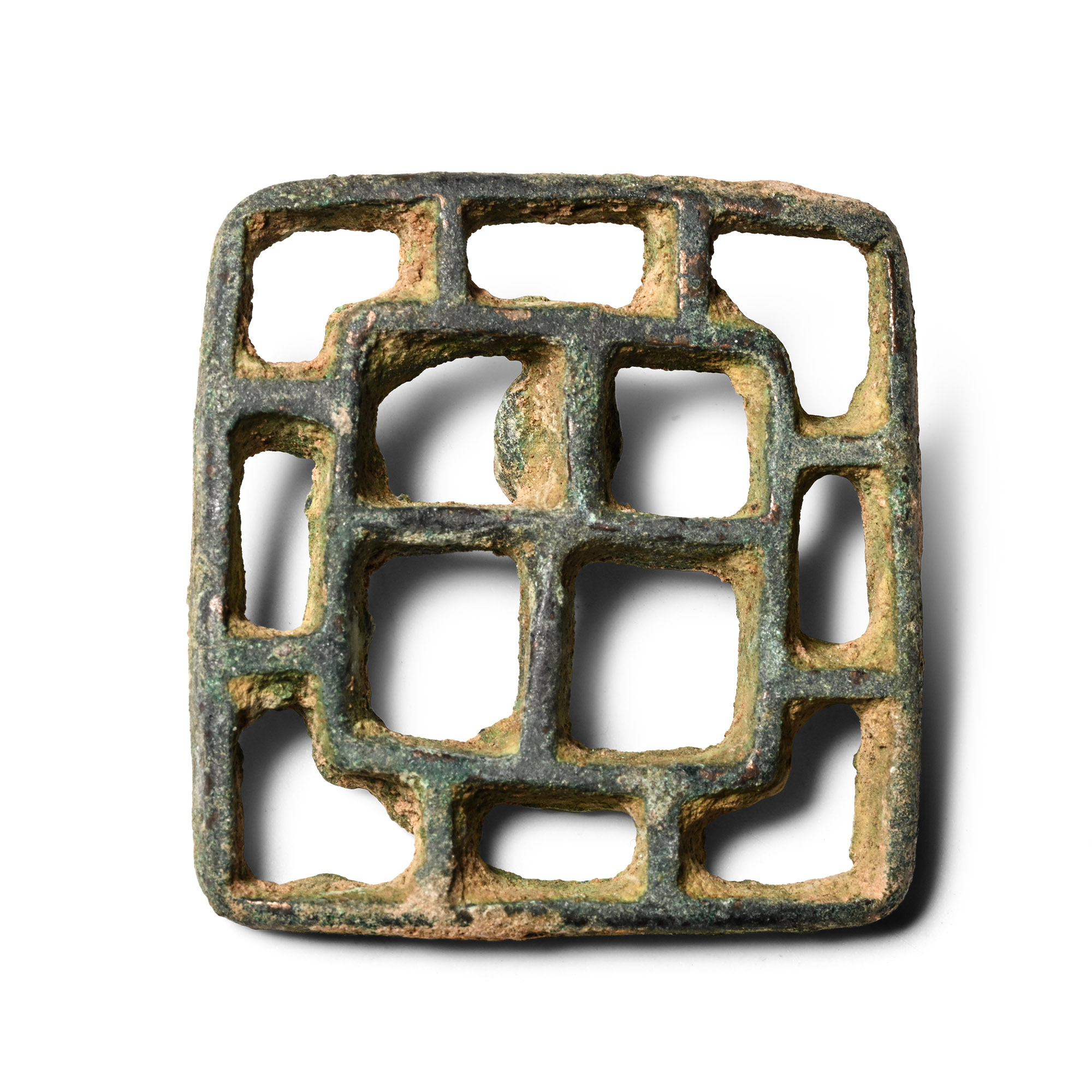 Large West Central Asian Bronze Cross of Squares Seal Matrix