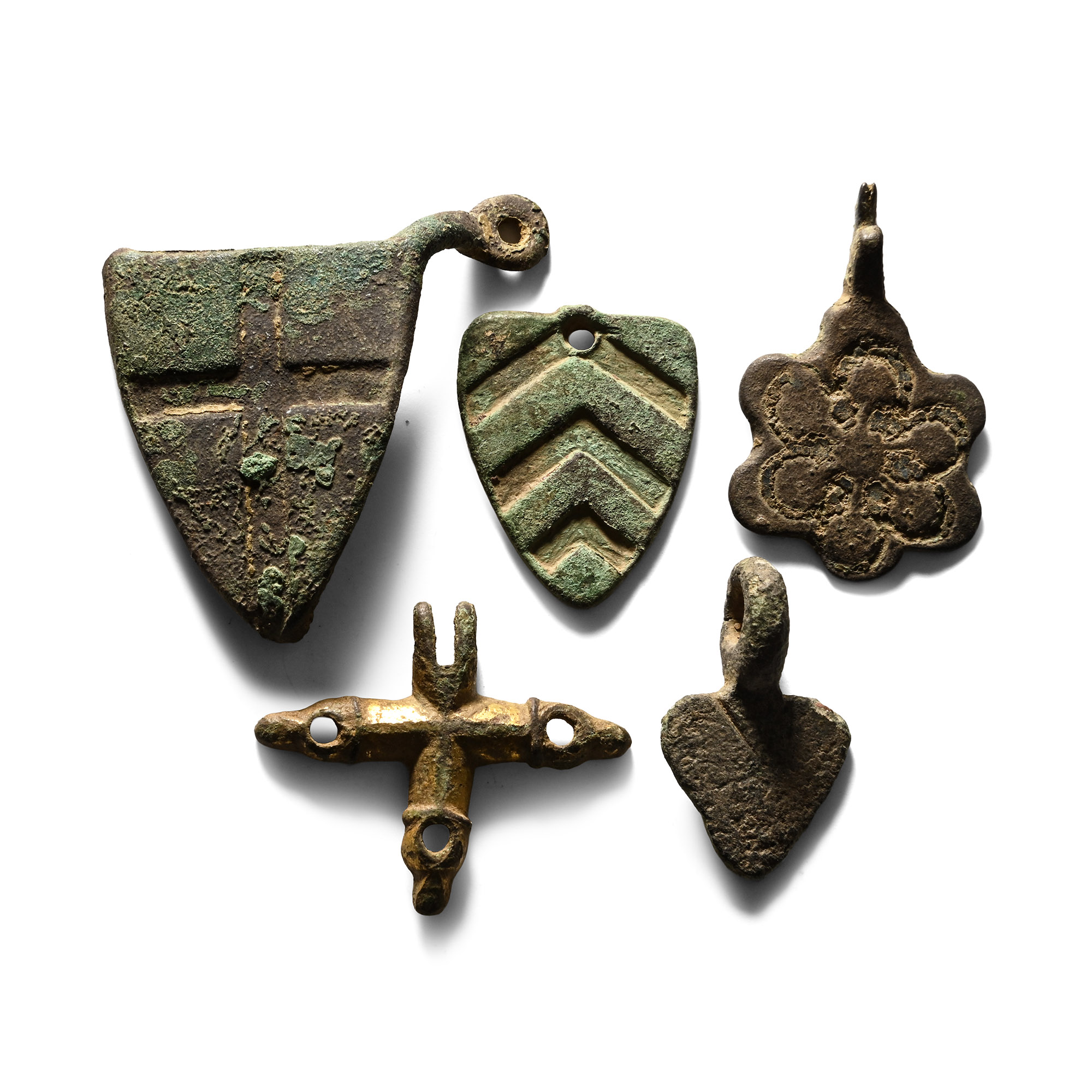 Medieval Knight's Bronze Heraldic Horse Harness Pendant Group