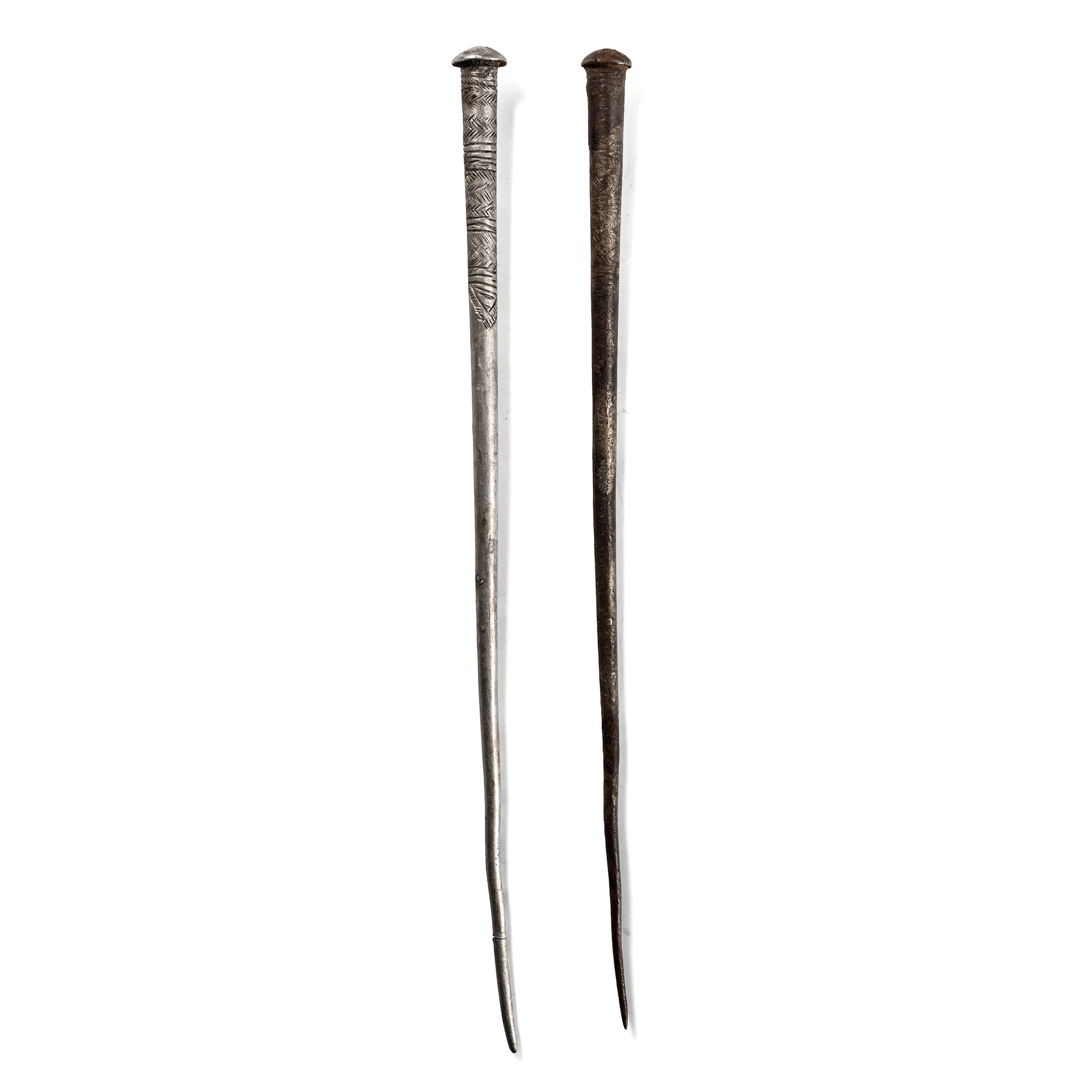Proto-Elamite Silver Engraved Cloak Pin Pair