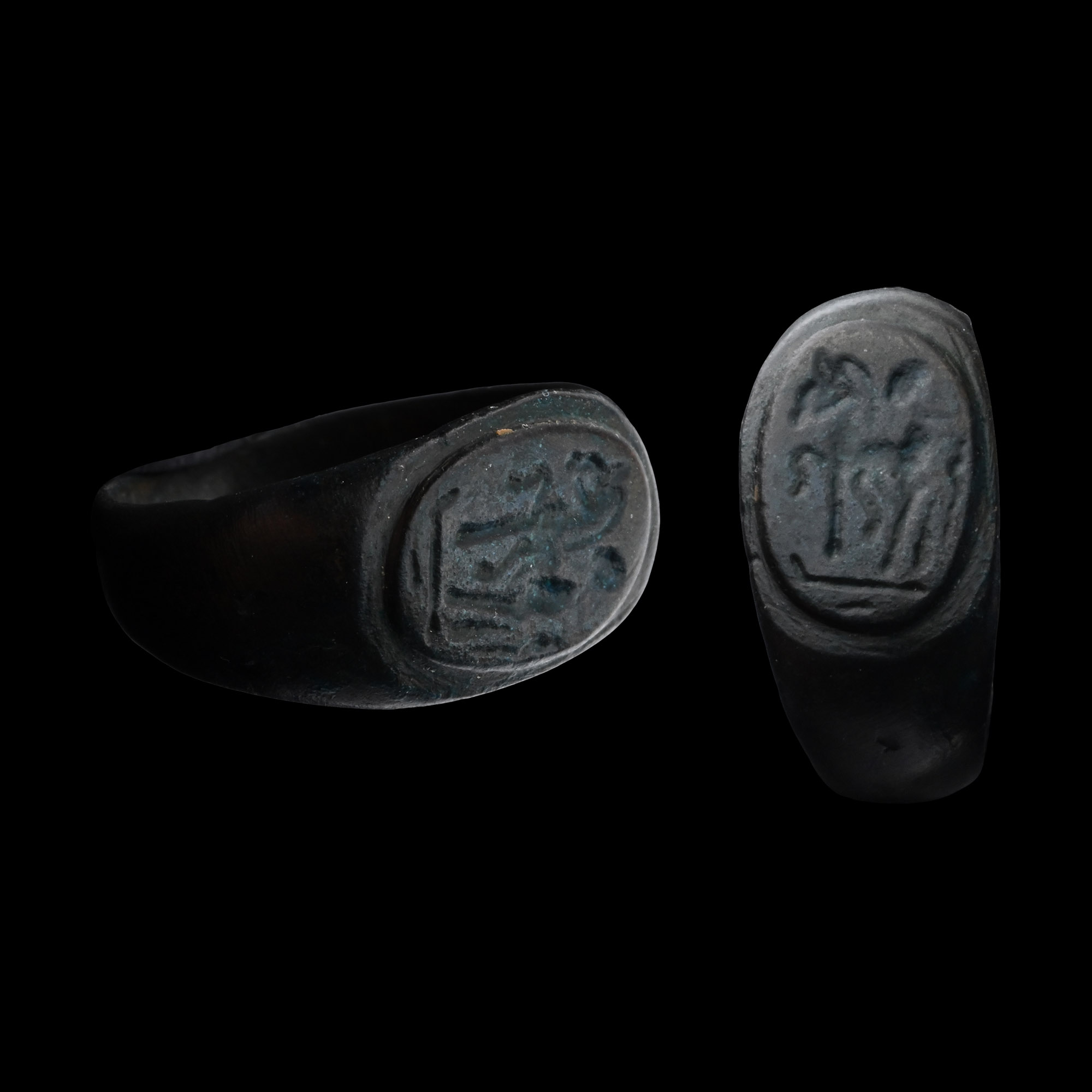 Roman Bronze Ring with Stepping Horse and Dioscourus