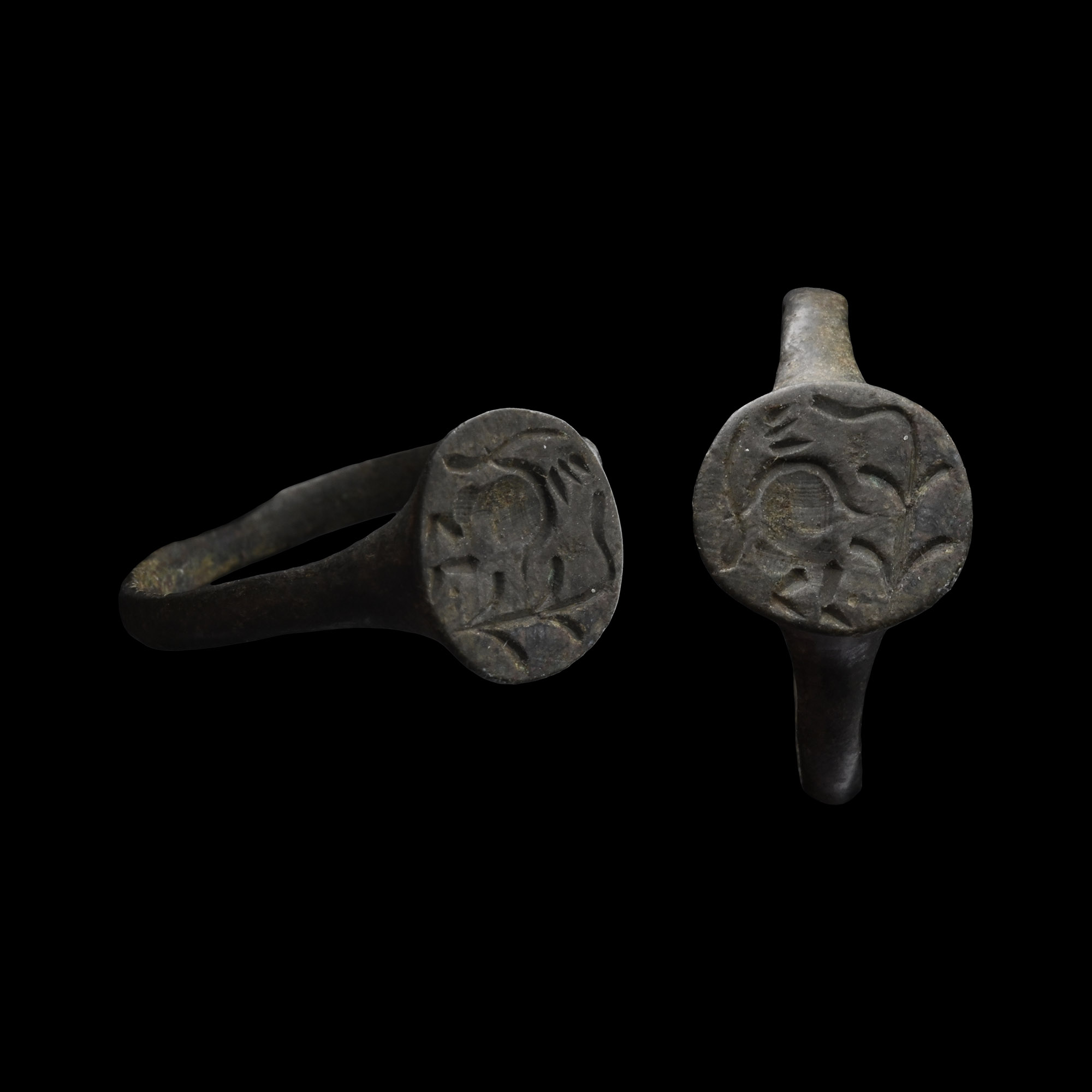 Roman Bronze Ring with Standing Figure and Tree