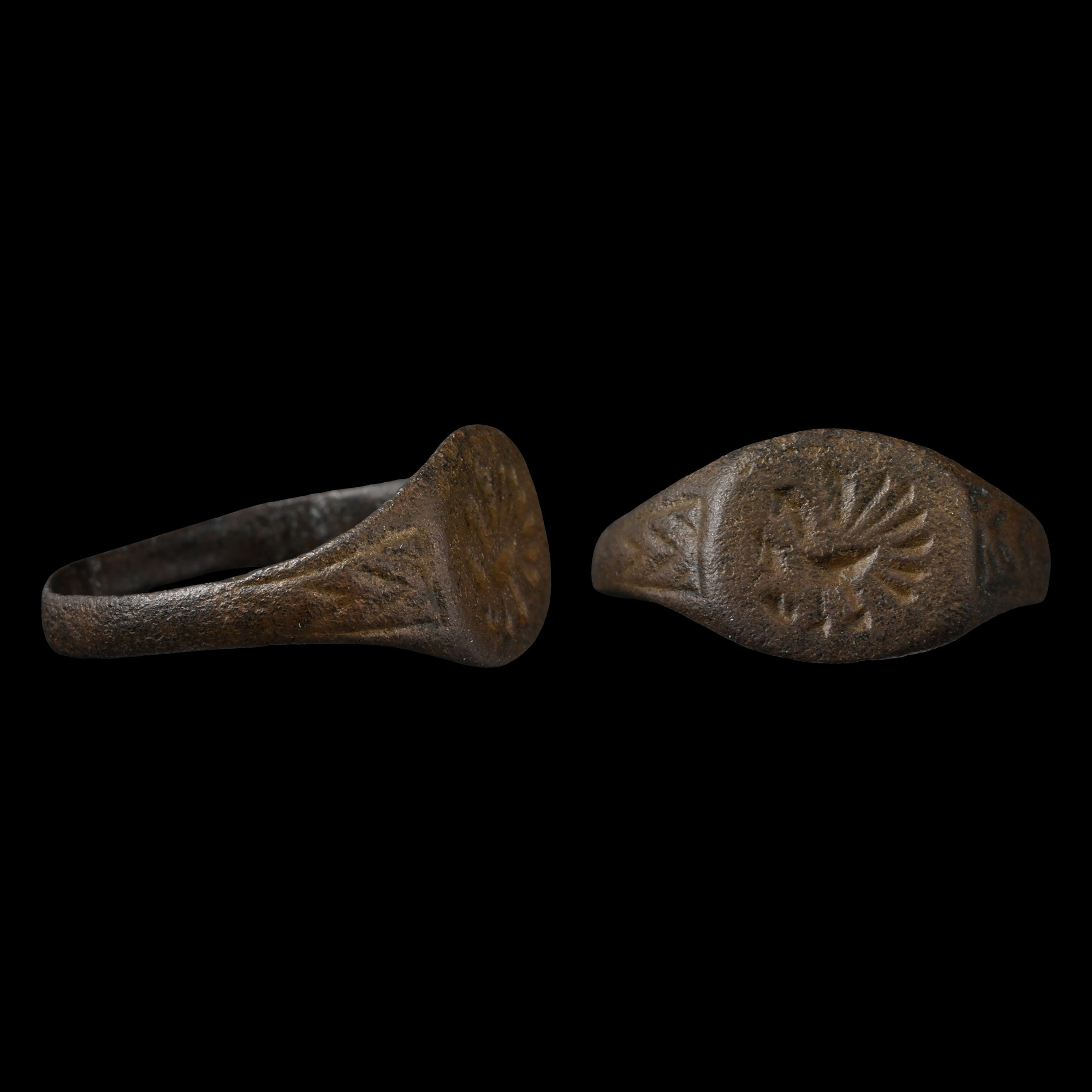 Large Byzantine Bronze Ring with Displaying Peacock