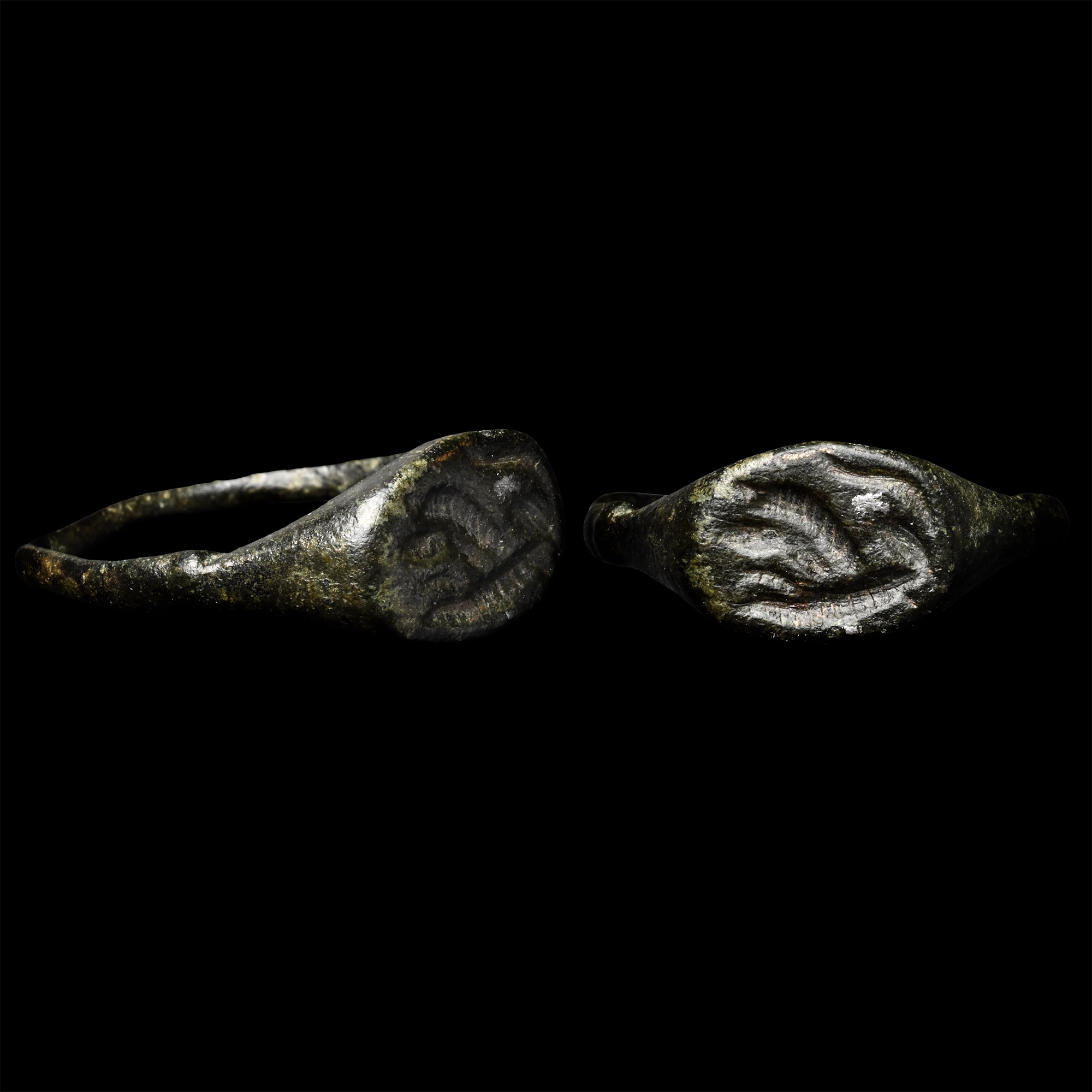 Large Greek Bronze Ring with Leaping Lion