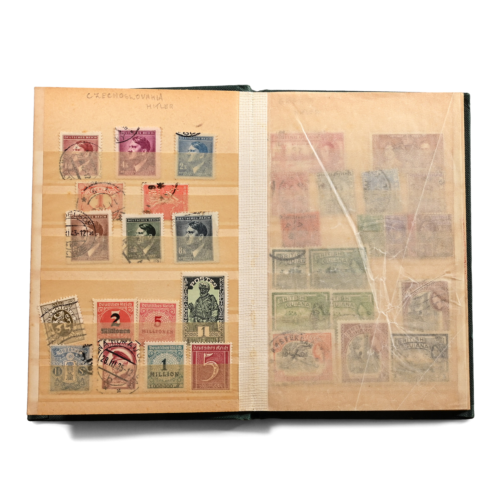 Old Stock Book with WWII German Stamps Featuring Hitler and Others
