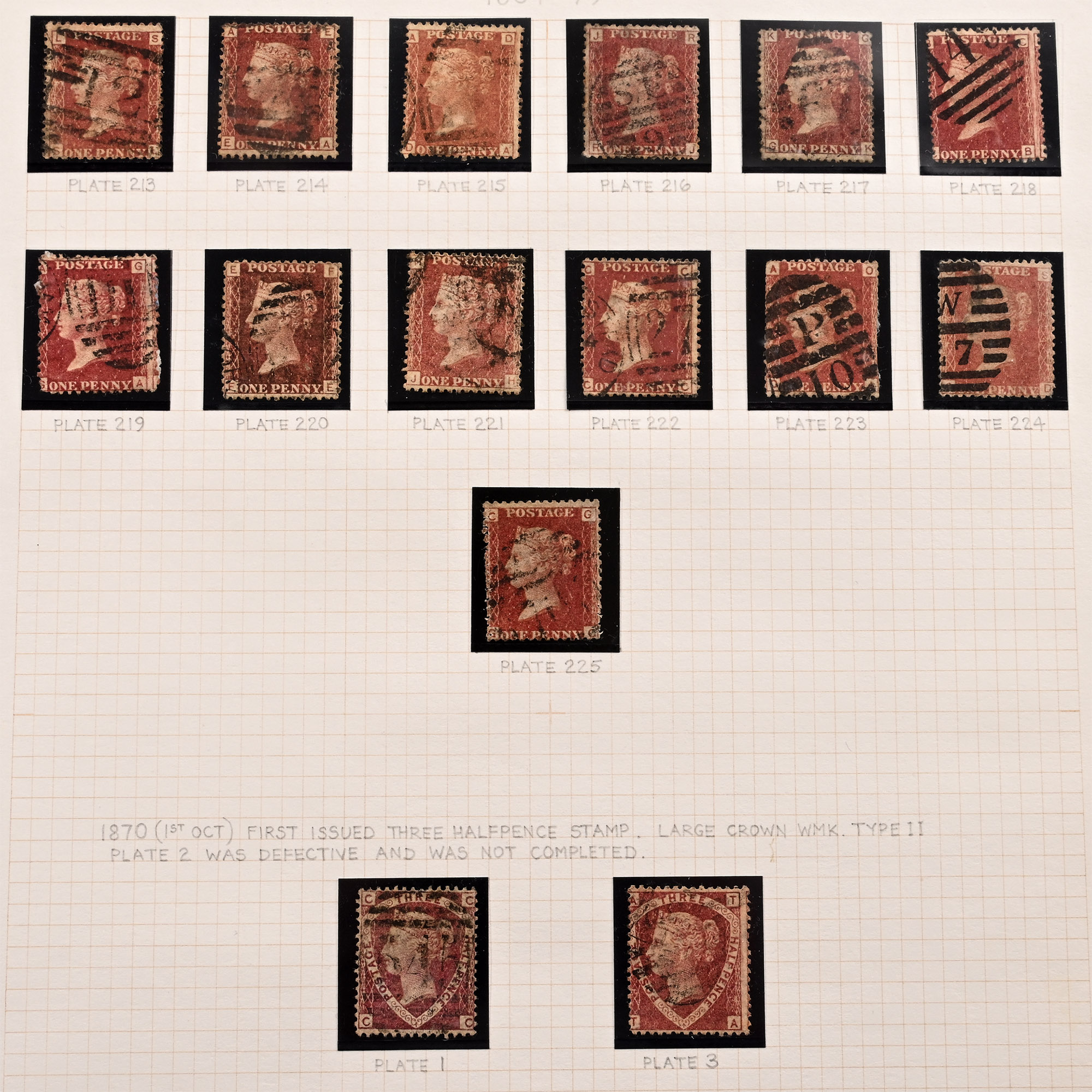 Great Britain (GB), Queen Victoria (QV), Letters in All Four Corners Penny Red Plates Set