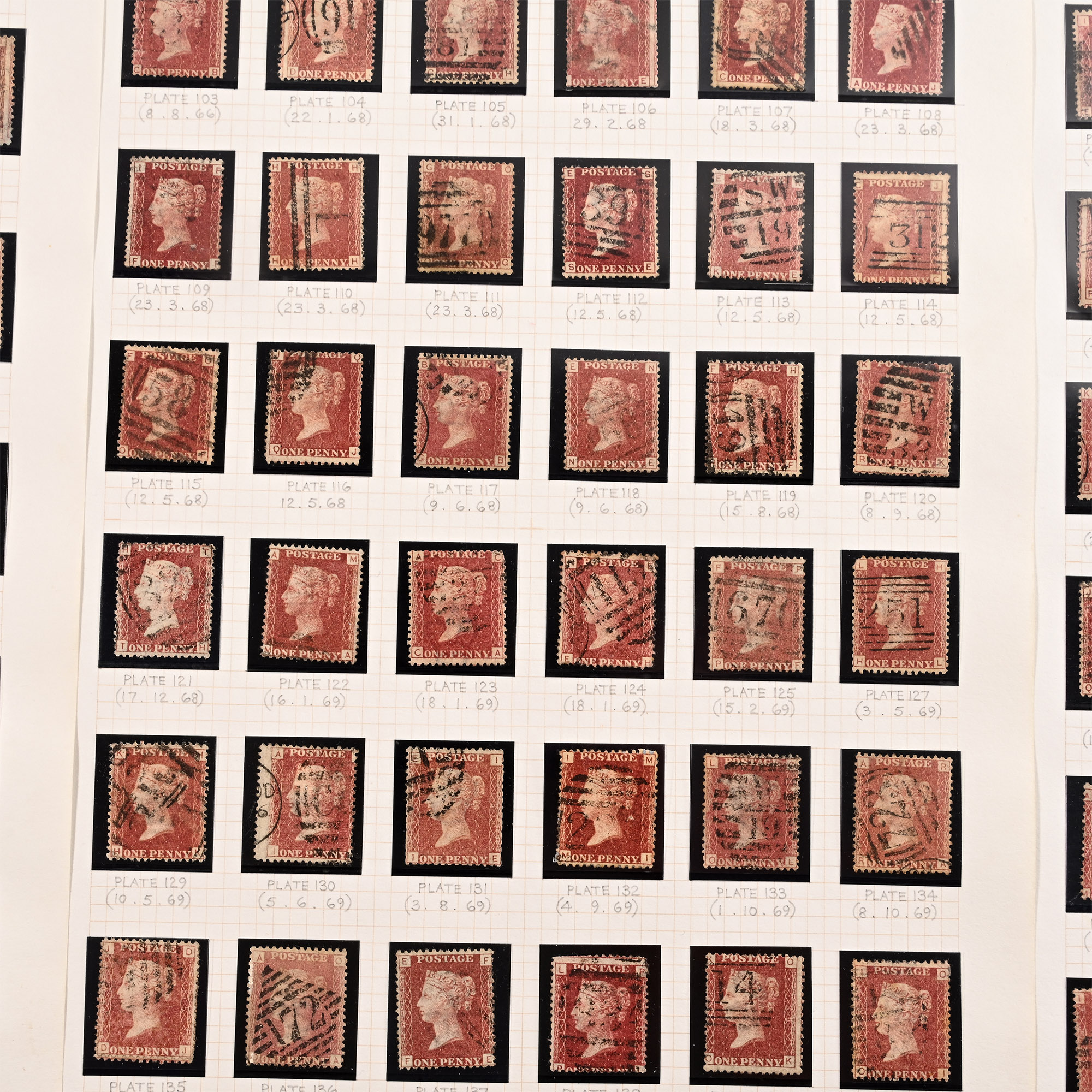 Great Britain (GB), Queen Victoria (QV), Letters in All Four Corners Penny Red Plates Set