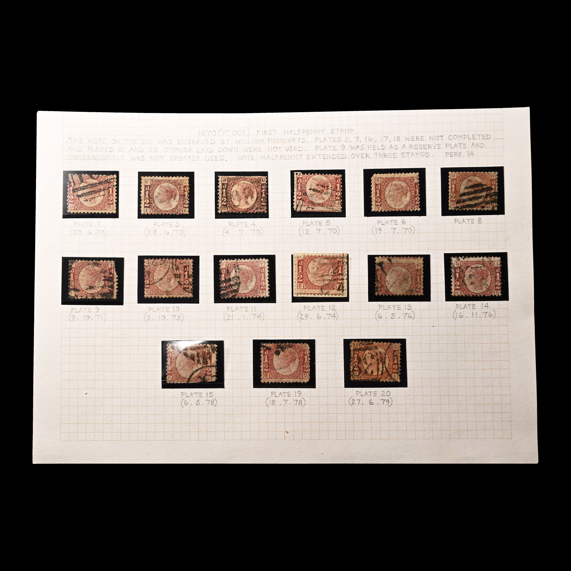 Great Britain (GB), Queen Victoria (QV), Letters in All Four Corners Halfpenny Penny Red Plates Set