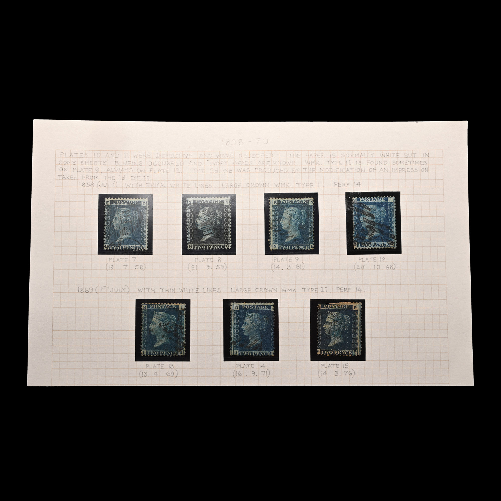 Great Britain (GB), Queen Victoria (QV), Letters in All Four Corners Two Penny Blue Plates Set