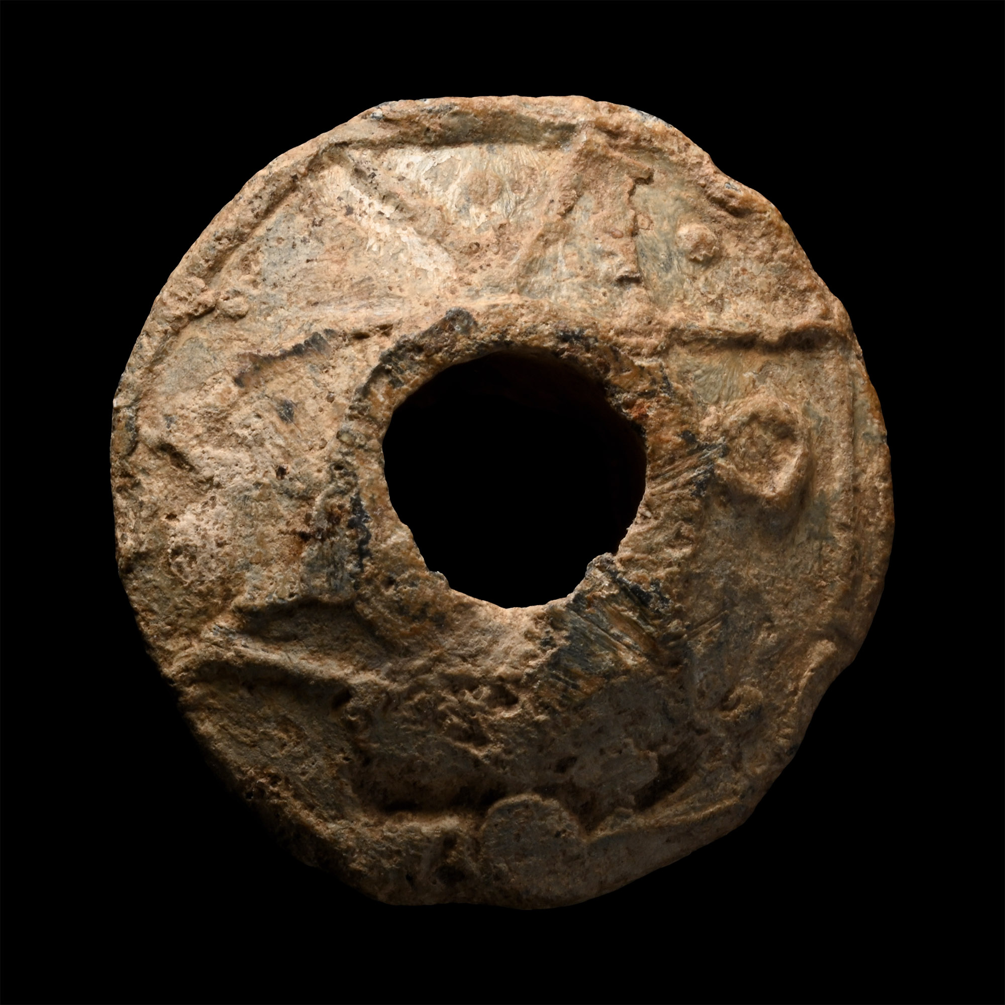 Post Saxon Decorated Lead Spindle Whorl with Runic Letter