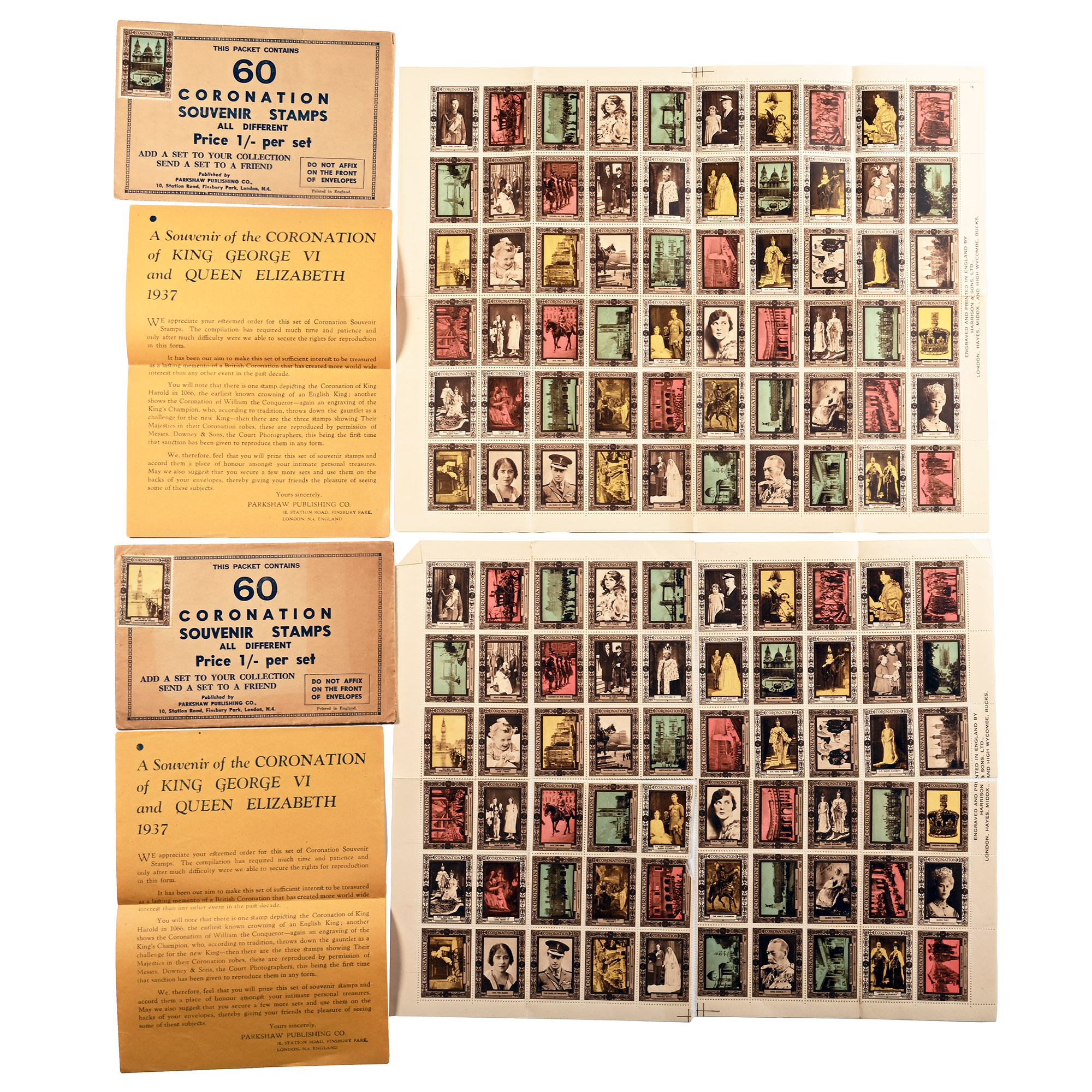 Two Packs of Sixty [60] King George VI Coronation Souvenir Stamps in Original Envelopes