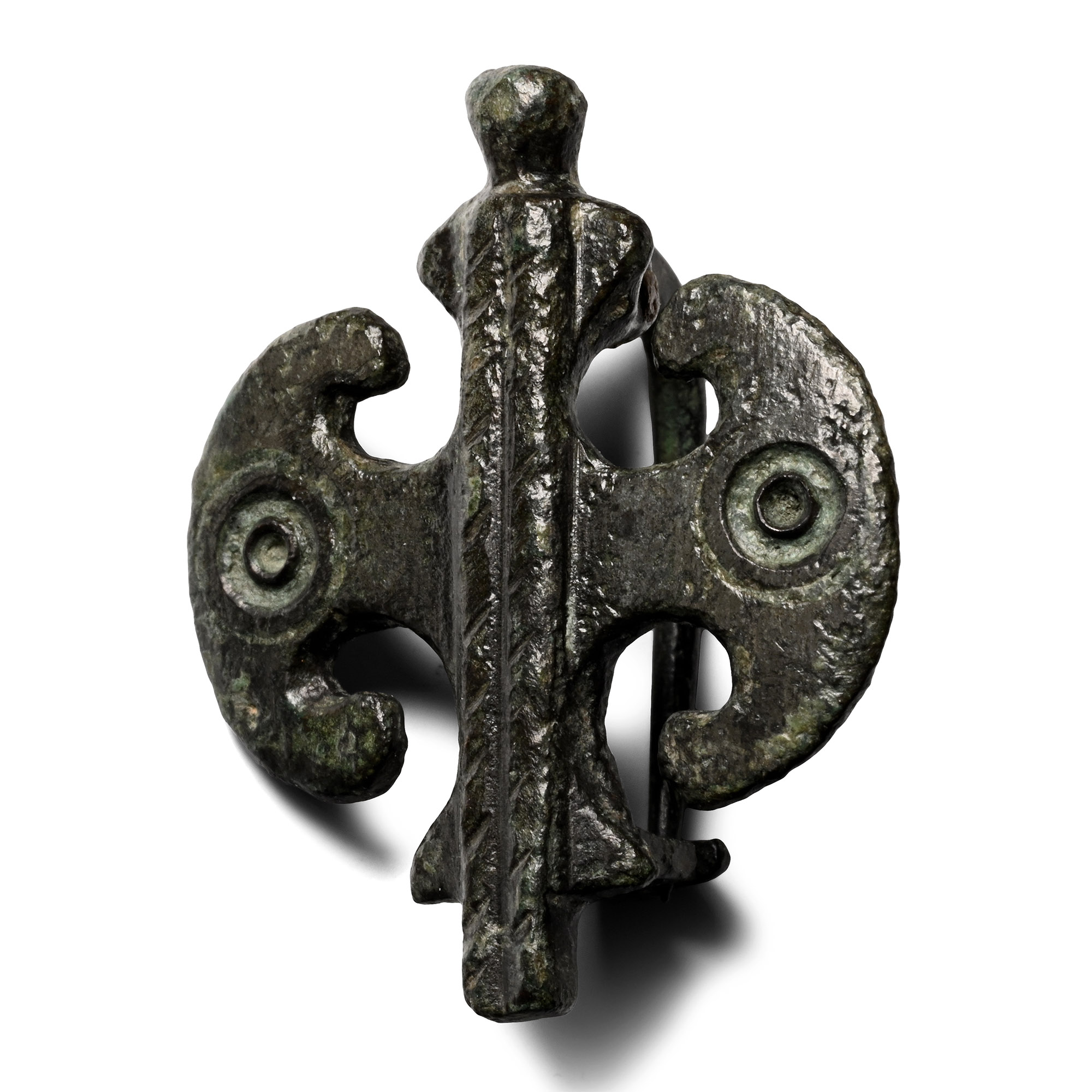 Roman Bronze Double Axe Plate Brooch