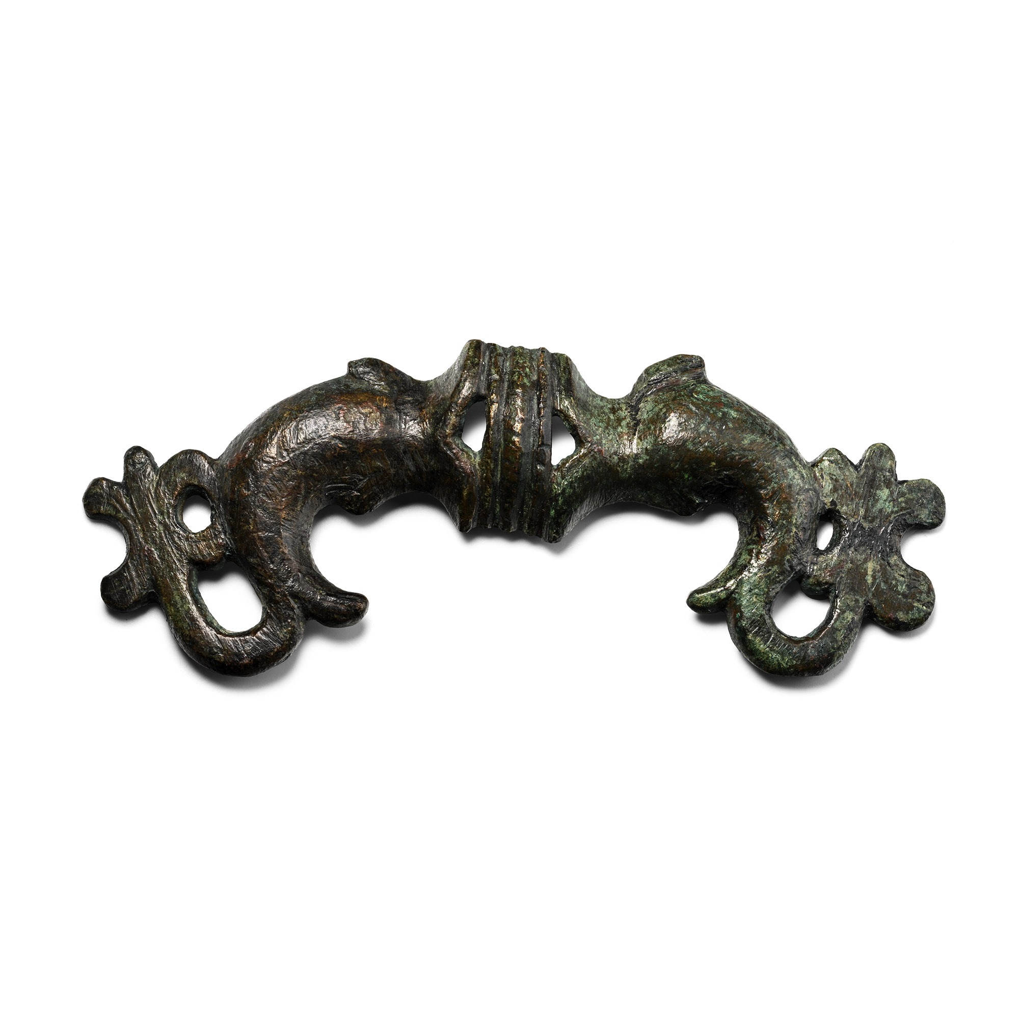 Roman Bronze Double Dolphin Mount