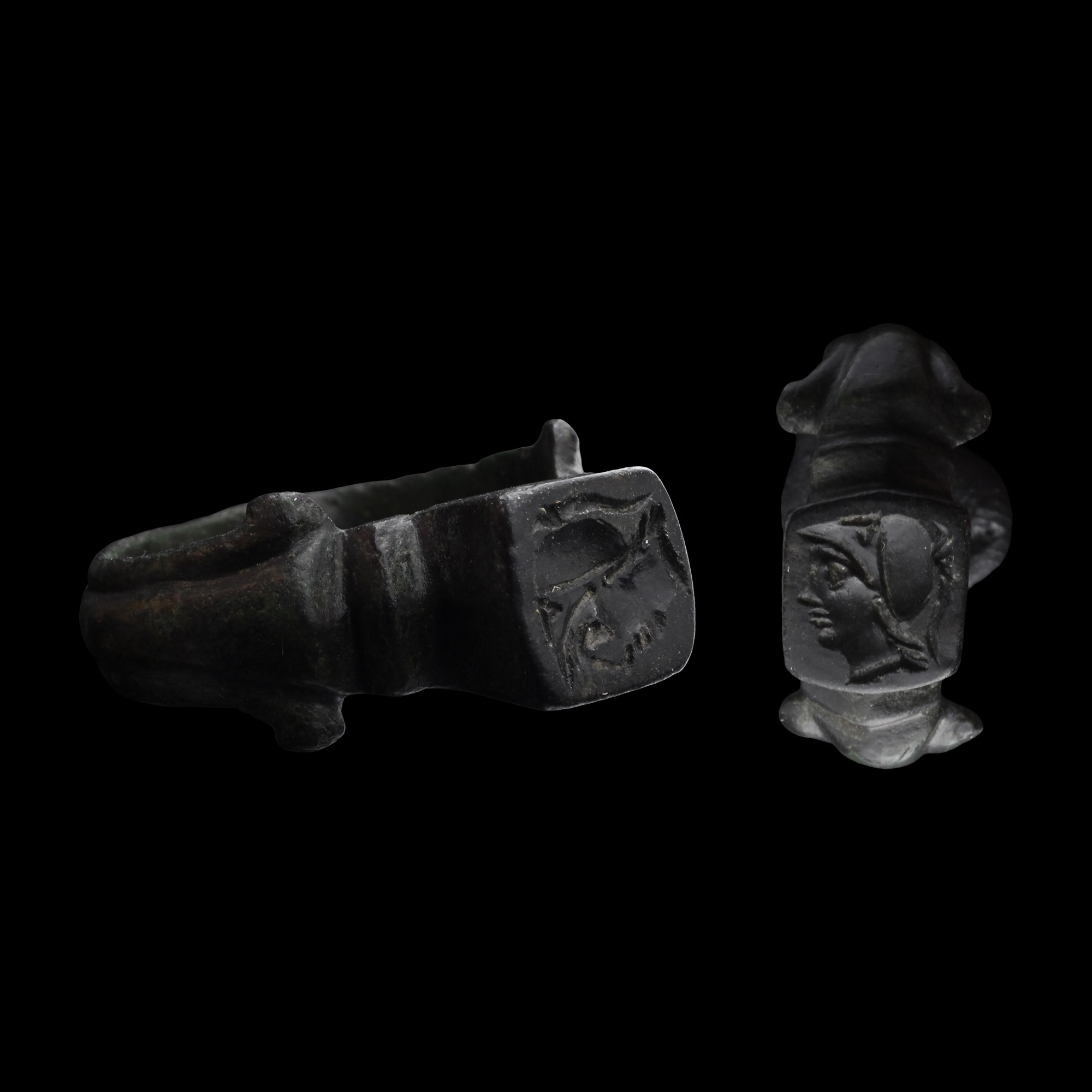 Graeco-Roman Bronze Ring with Bust of Athena