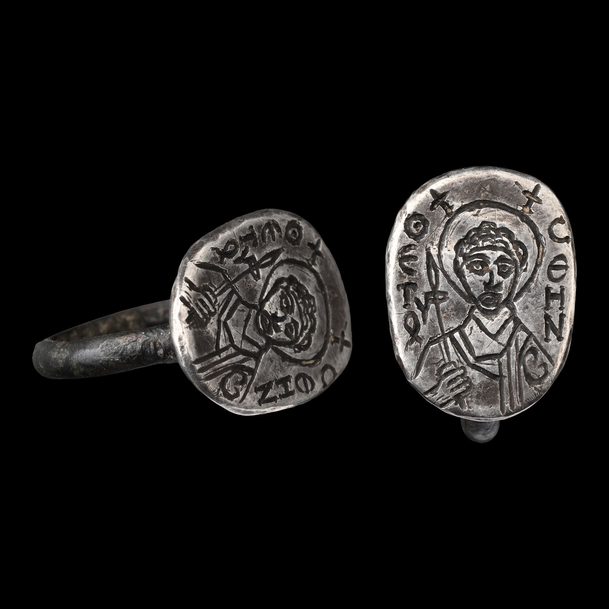 Post Byzantine Silver Ring with Saint Demetrios