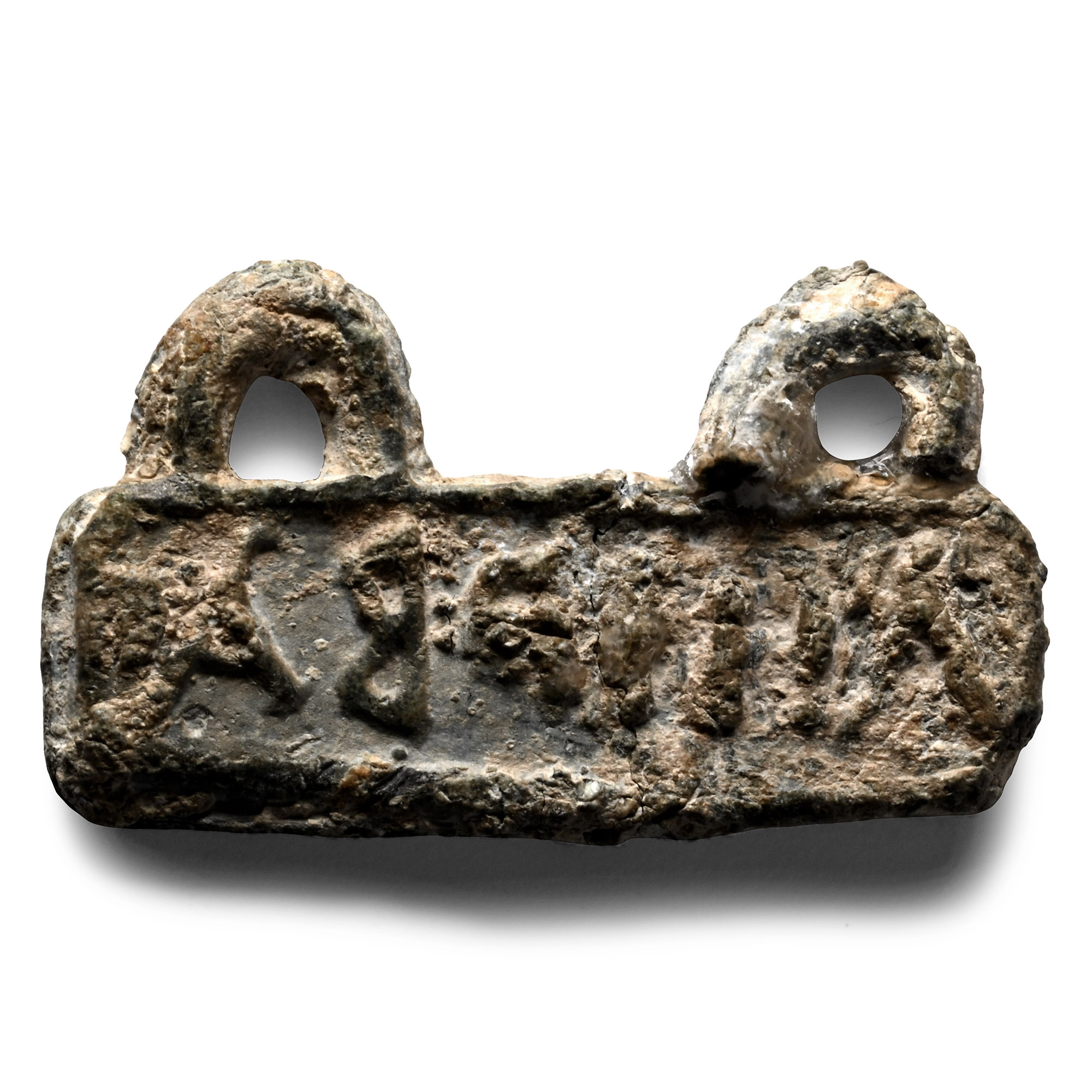 Roman Inscribed Bifacial Lead Pendant with Names of the Archangels