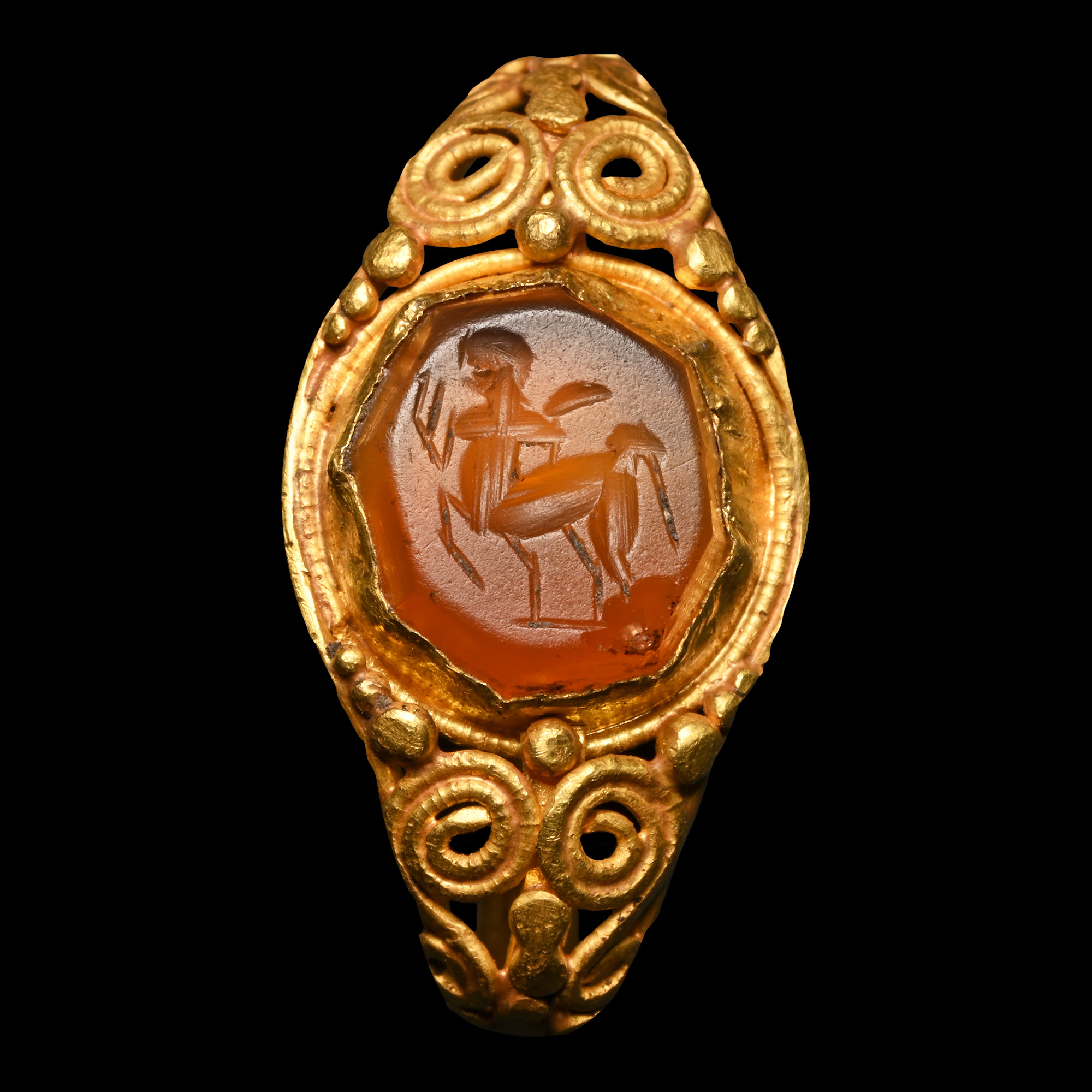 Roman Gold Ring with Carnelian Gemstone with Centaur