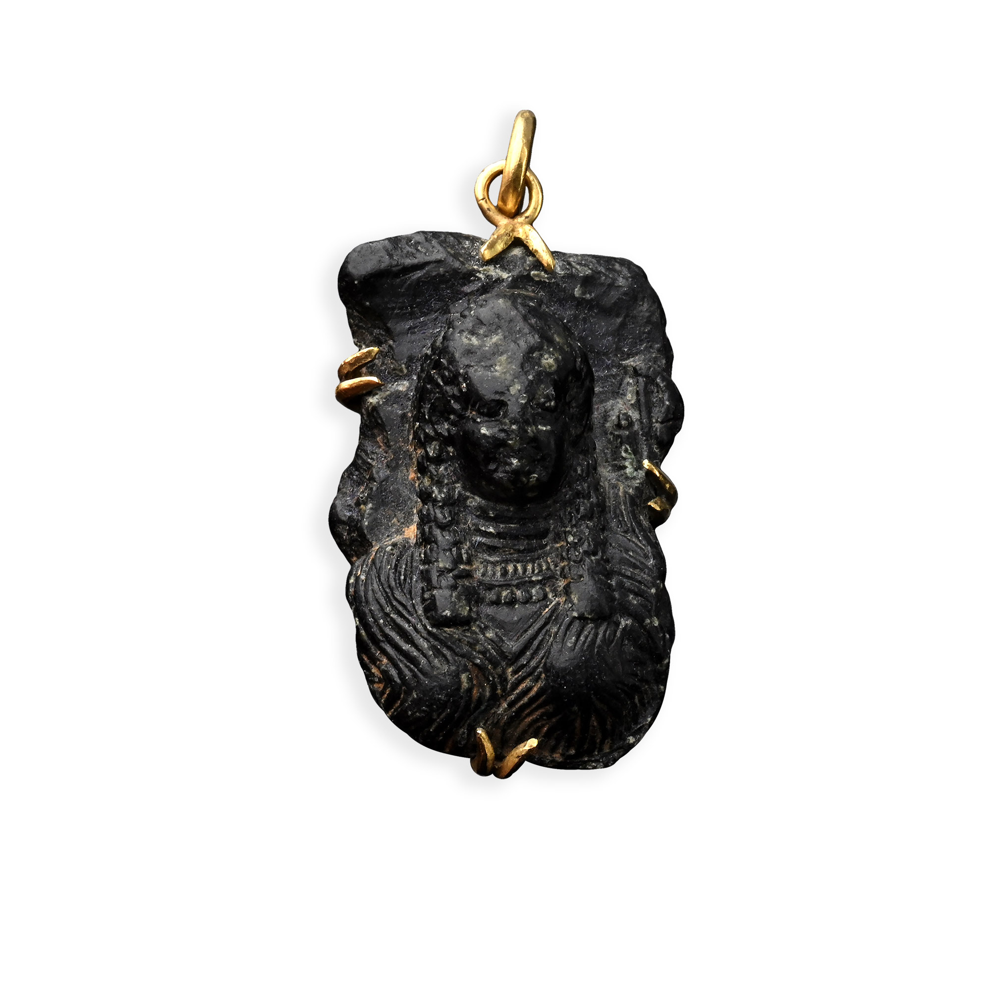 Egyptian Steatite Bust in a Gold Pendant