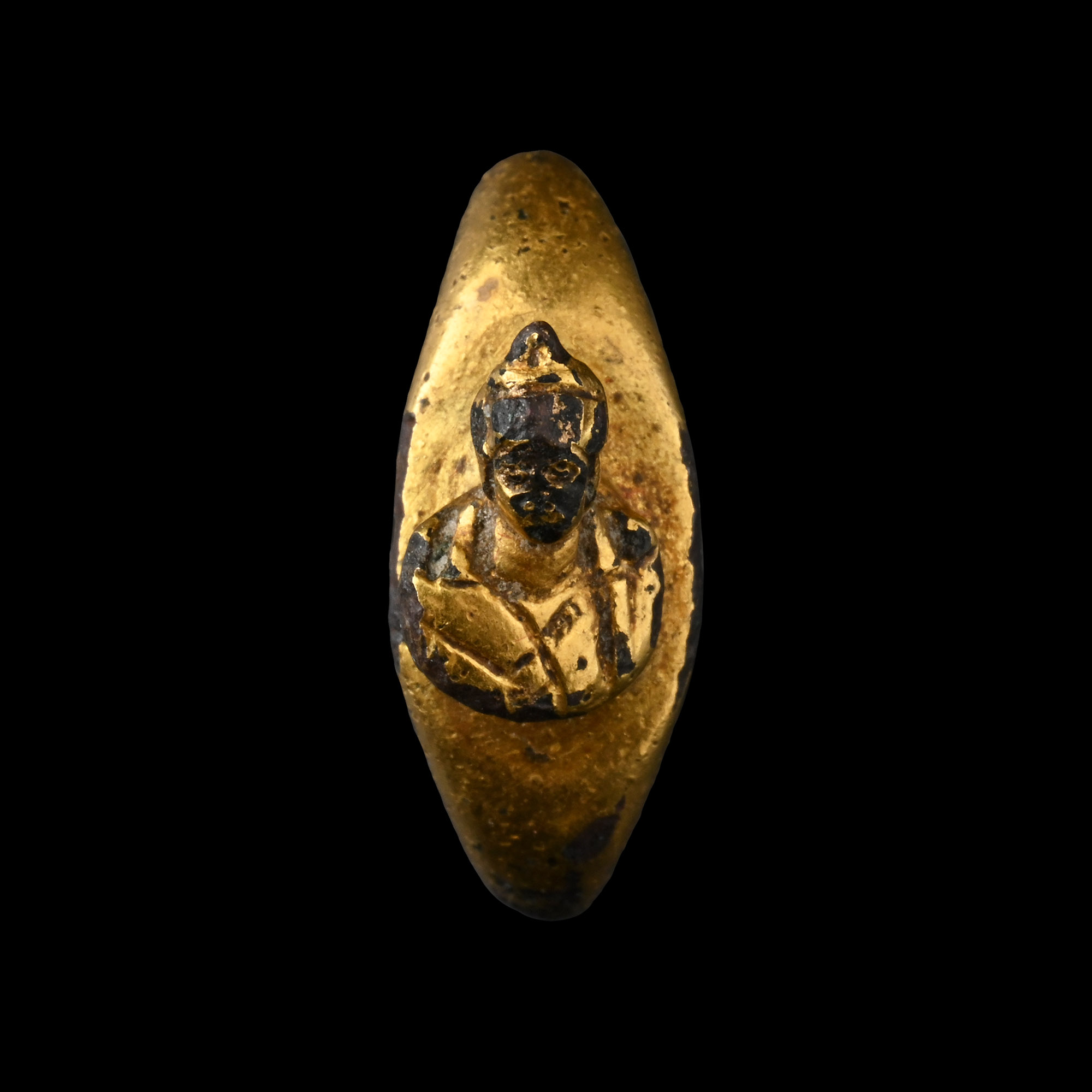 Roman Gold-Plated Bronze Ring with Bust of Minerva