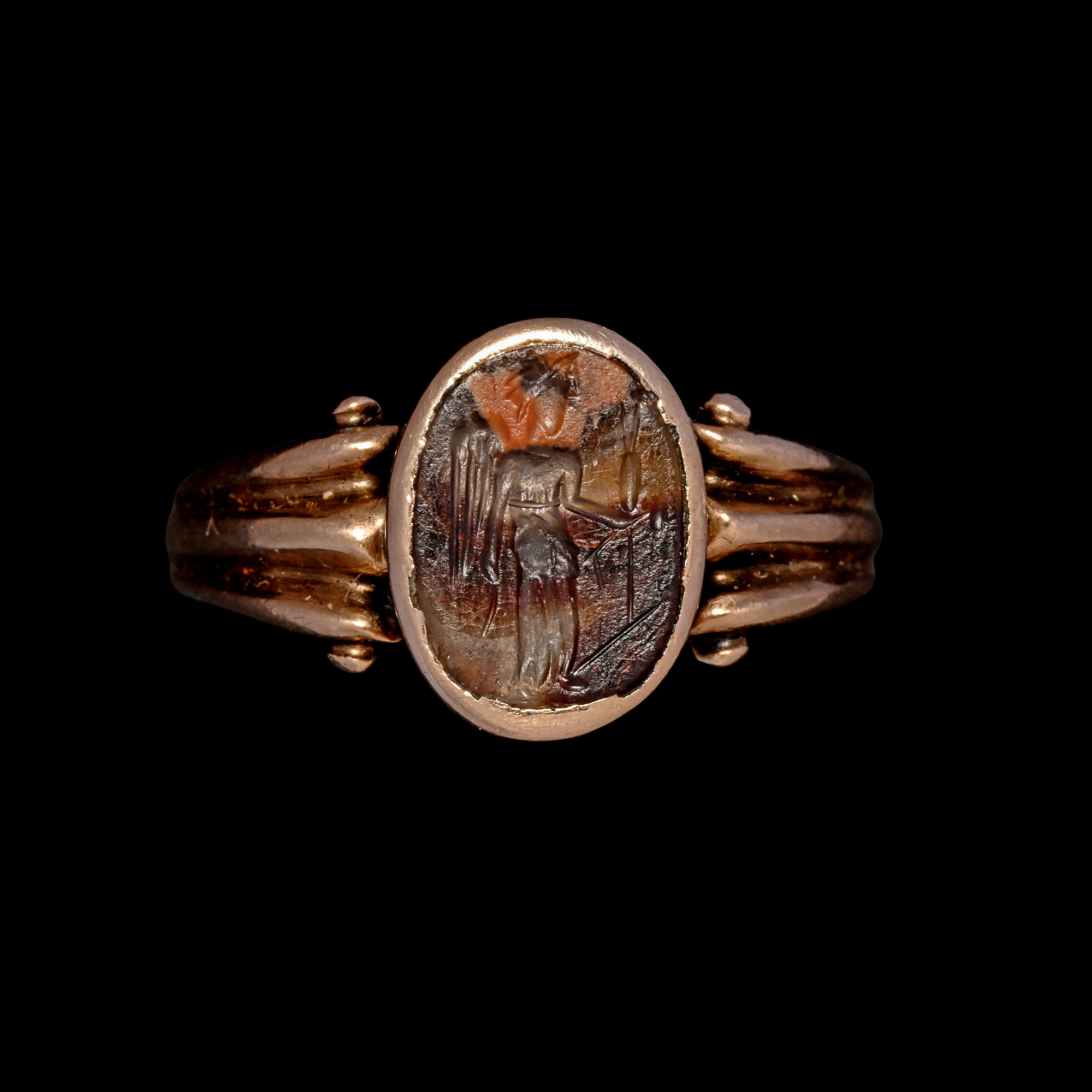 Roman Agate Gemstone of Syncretistic Fortuna in Gold Ring