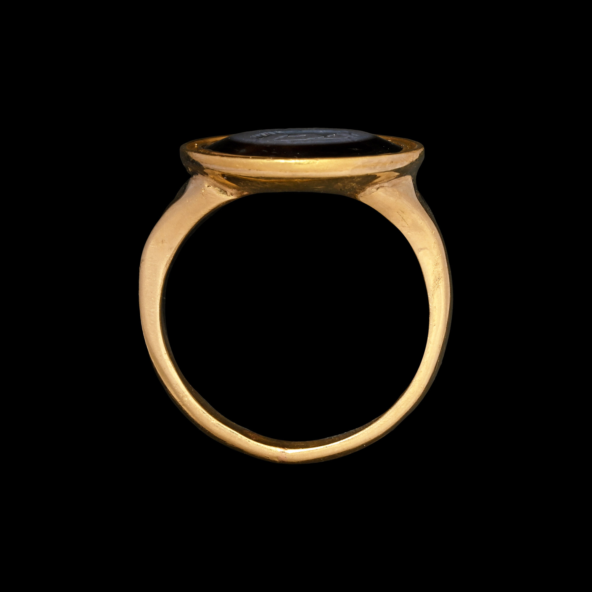 Roman Nicolo Gemstone of a Grazing Horse in Gold Ring