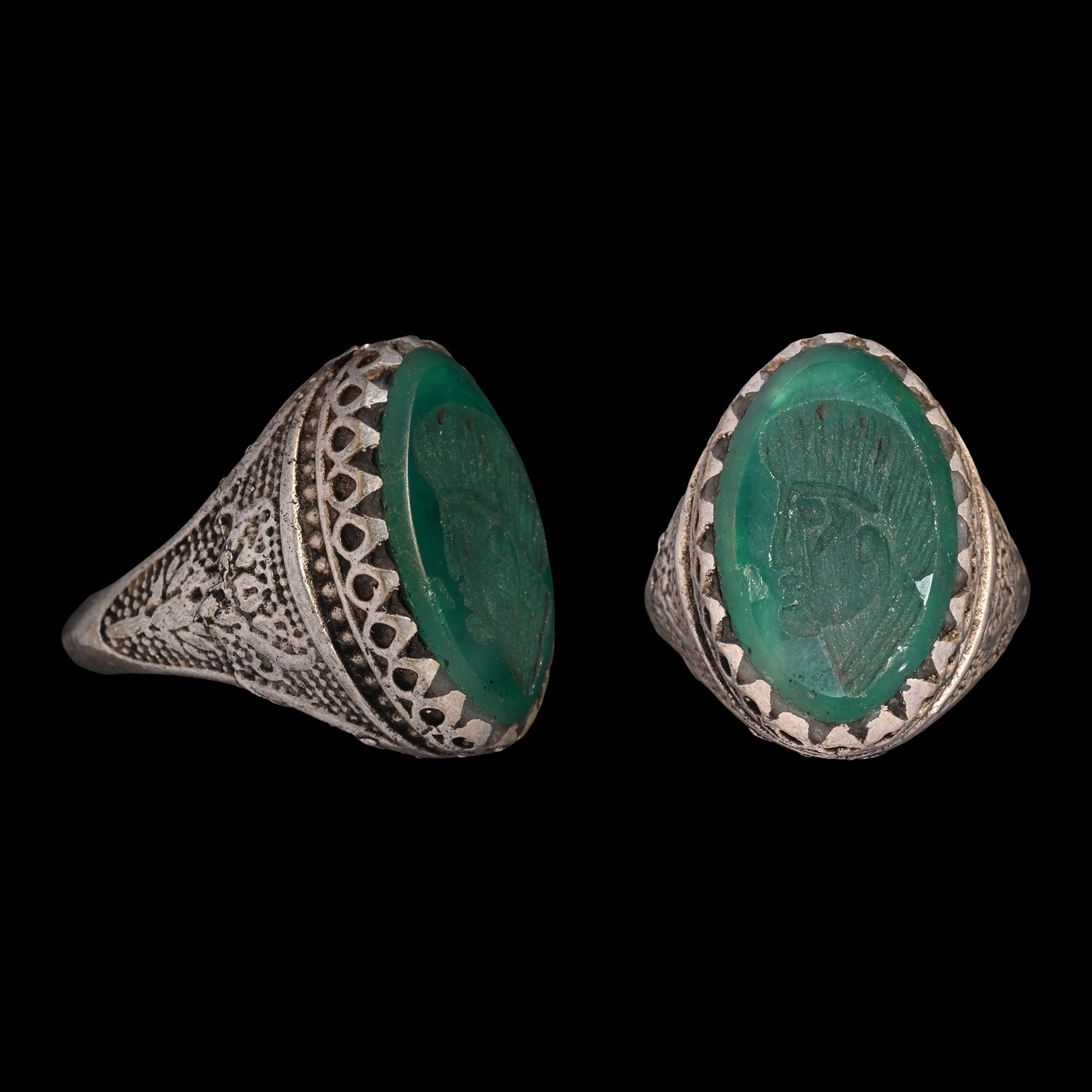 Bedouin Silver-Coloured Metal Ring with Gemstone