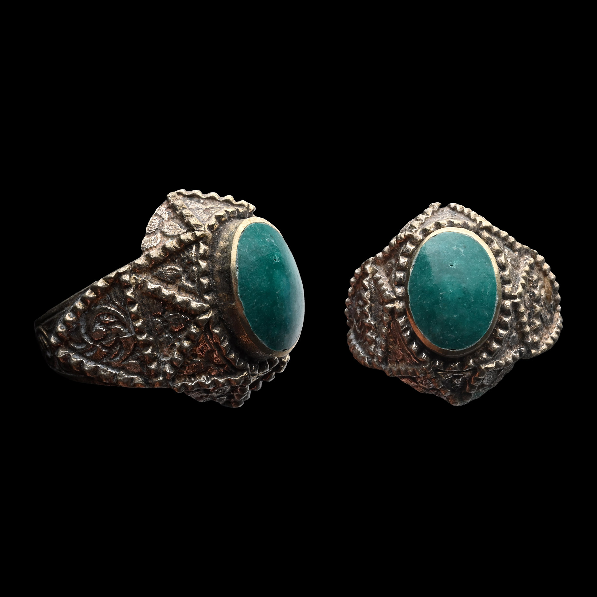 Bedouin Silver-Coloured Metal Ring with Gemstone