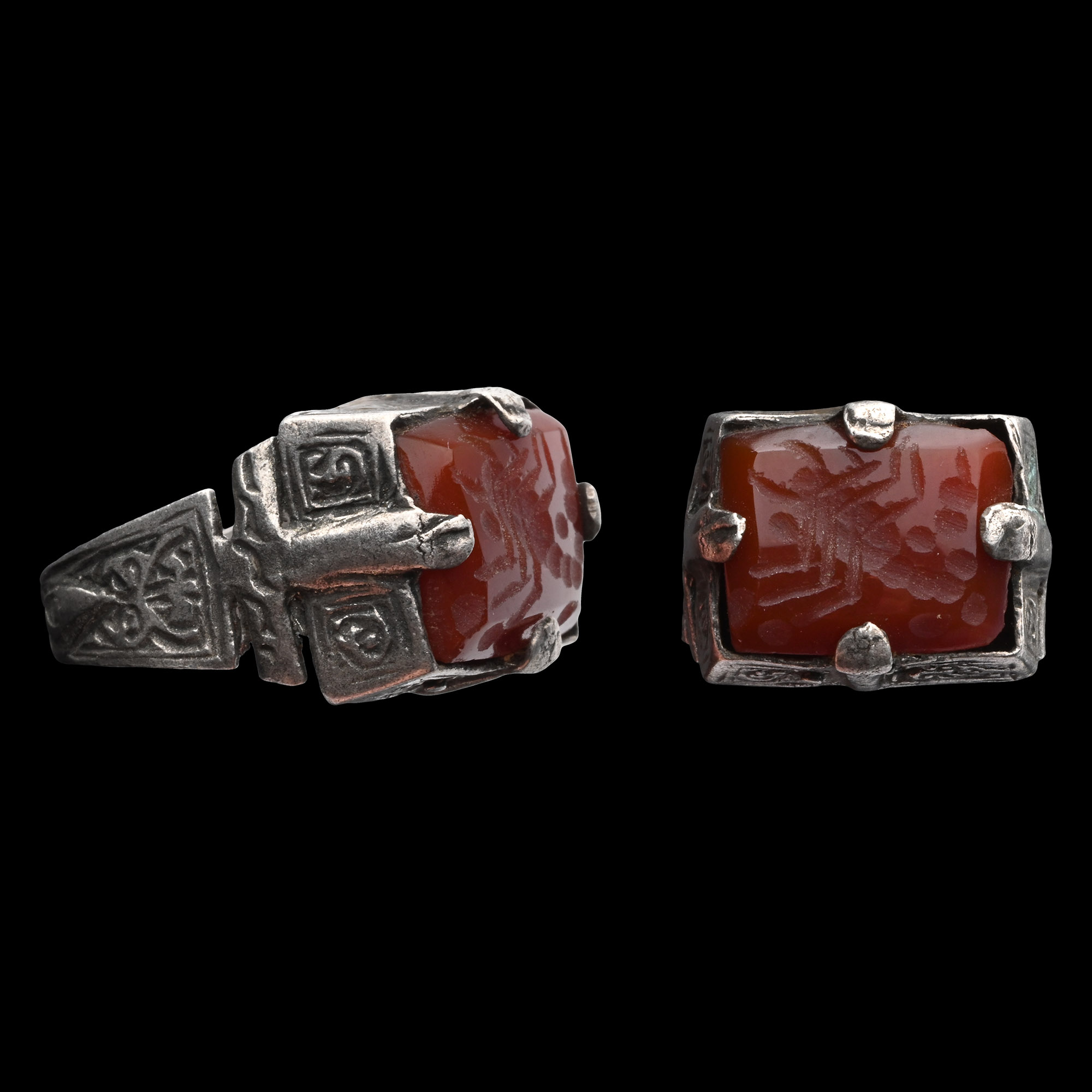 Bedouin Silver-Coloured Metal Ring with Gemstone