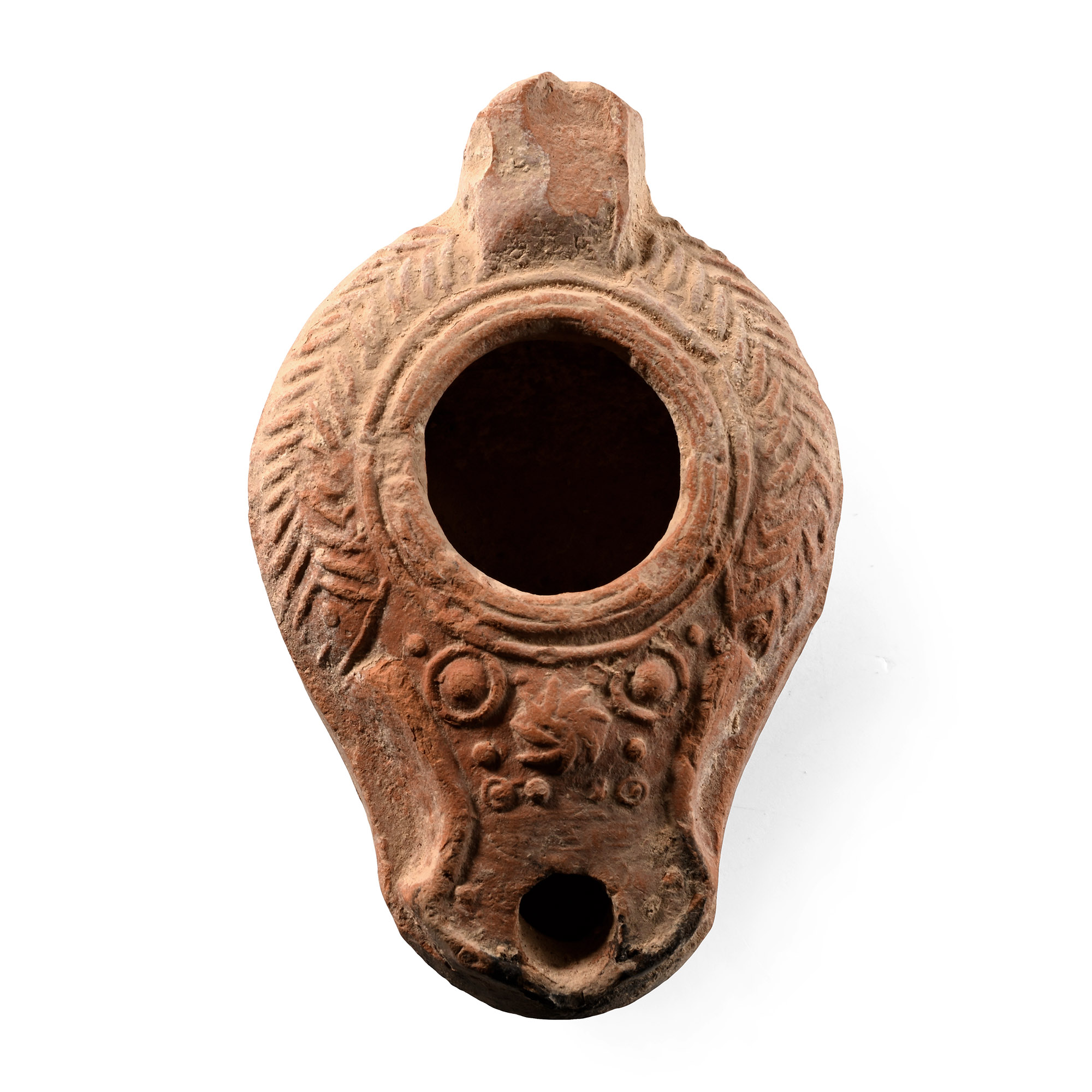 Byzantine Terracotta Slipper Oil Lamp with Chevrons
