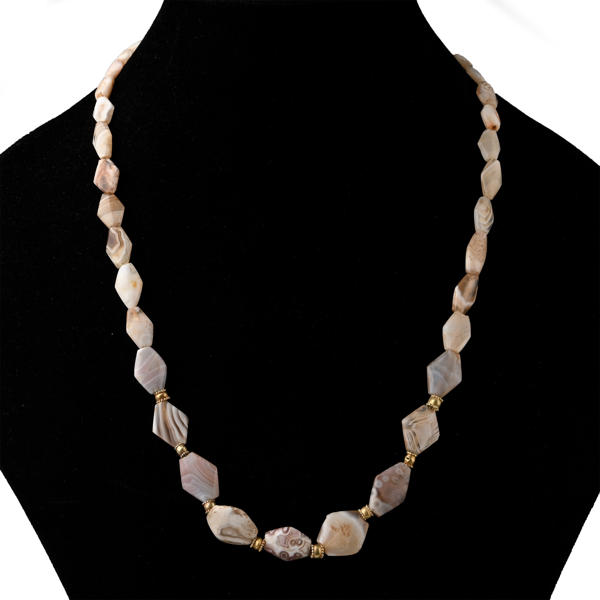 Western Asiatic Banded Agate and Gold Bead Necklace