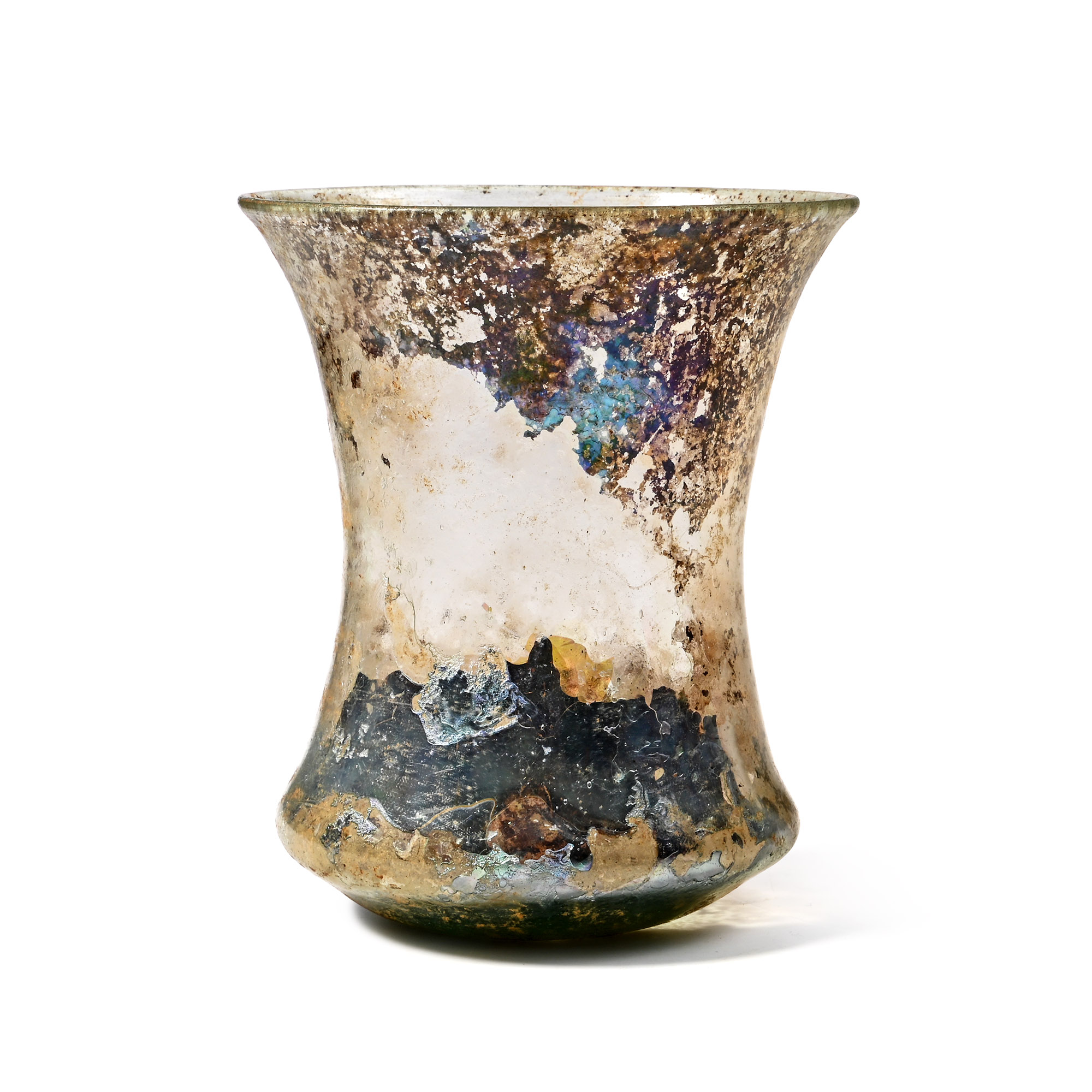 Roman Iridescent Glass Rounded Bottom Beaker