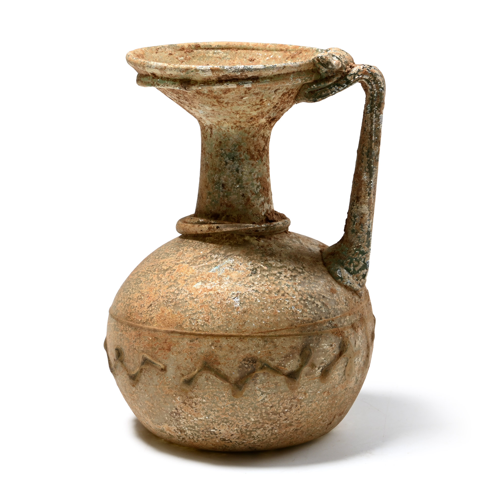 Roman Iridescent Glass Pitcher with Trail