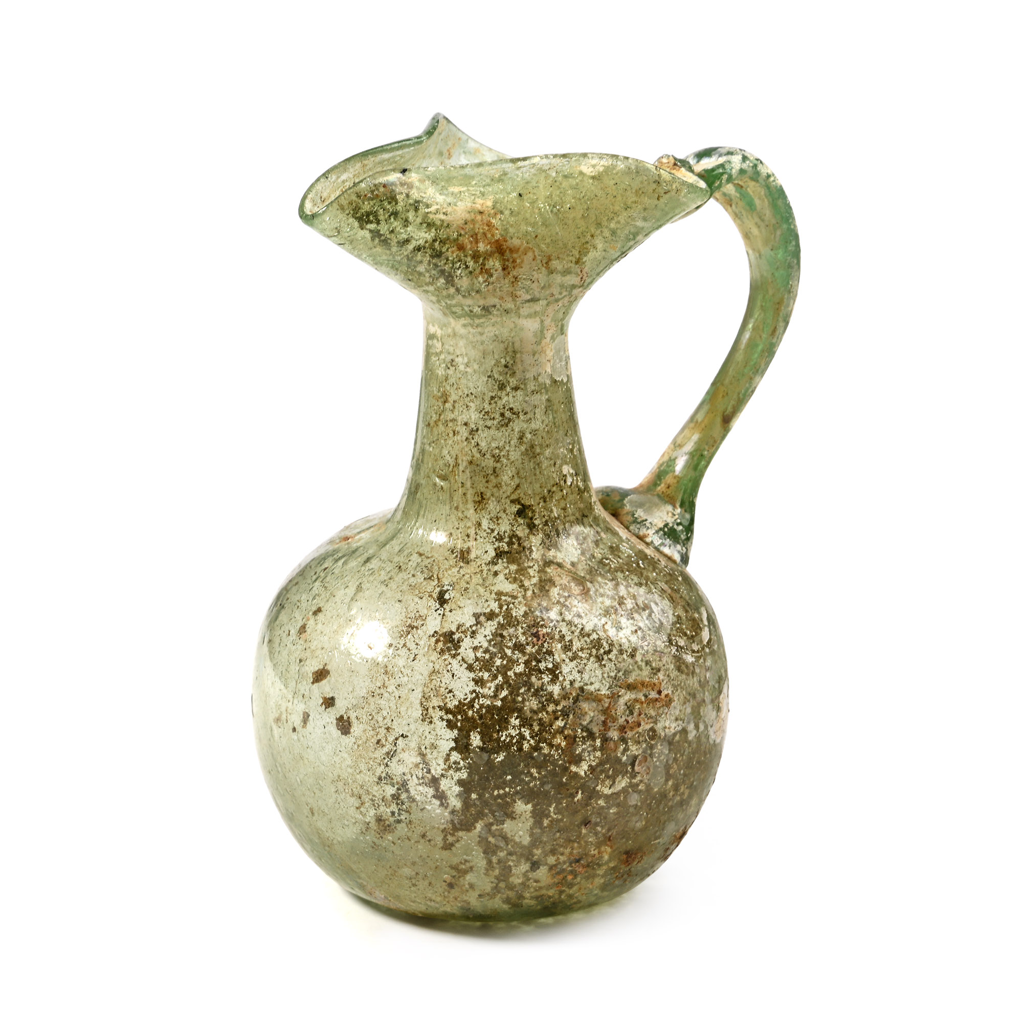Roman Iridescent Green Glass Oinochoe